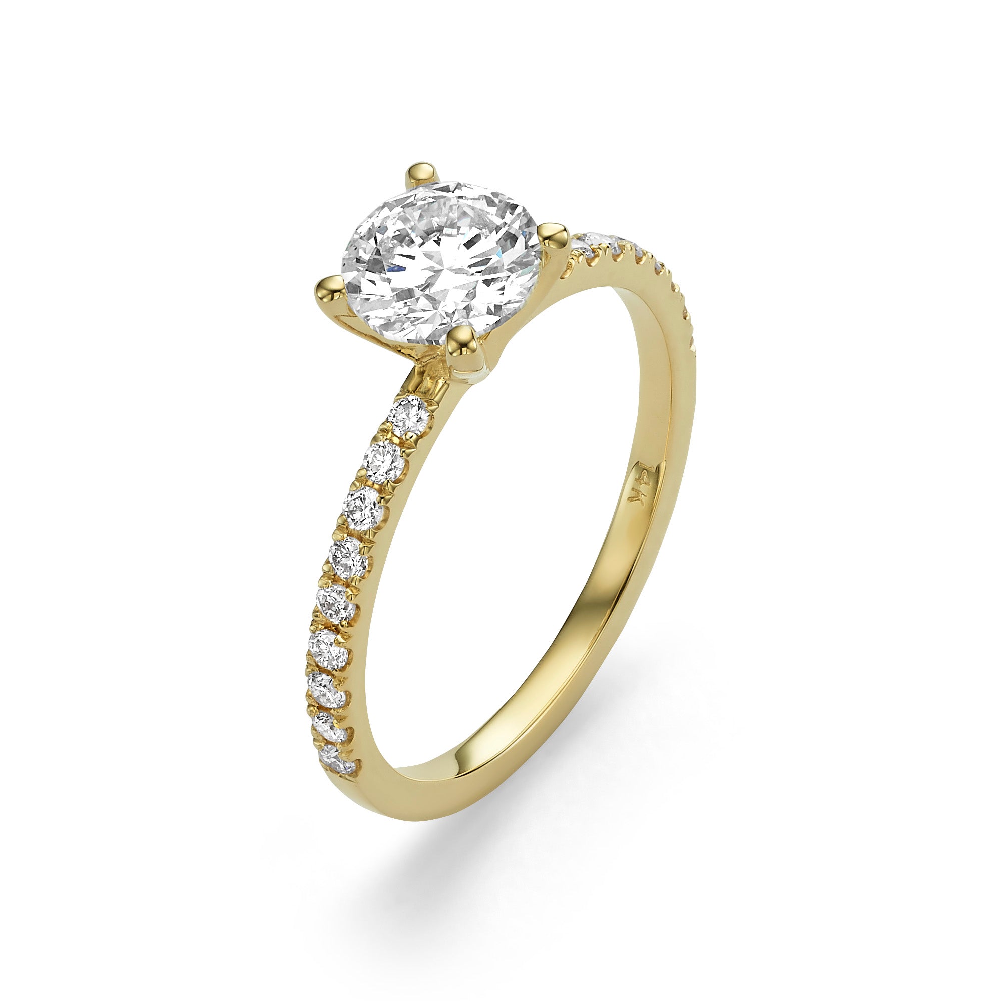 Golden ring with a white diamond and small diamonds on each side