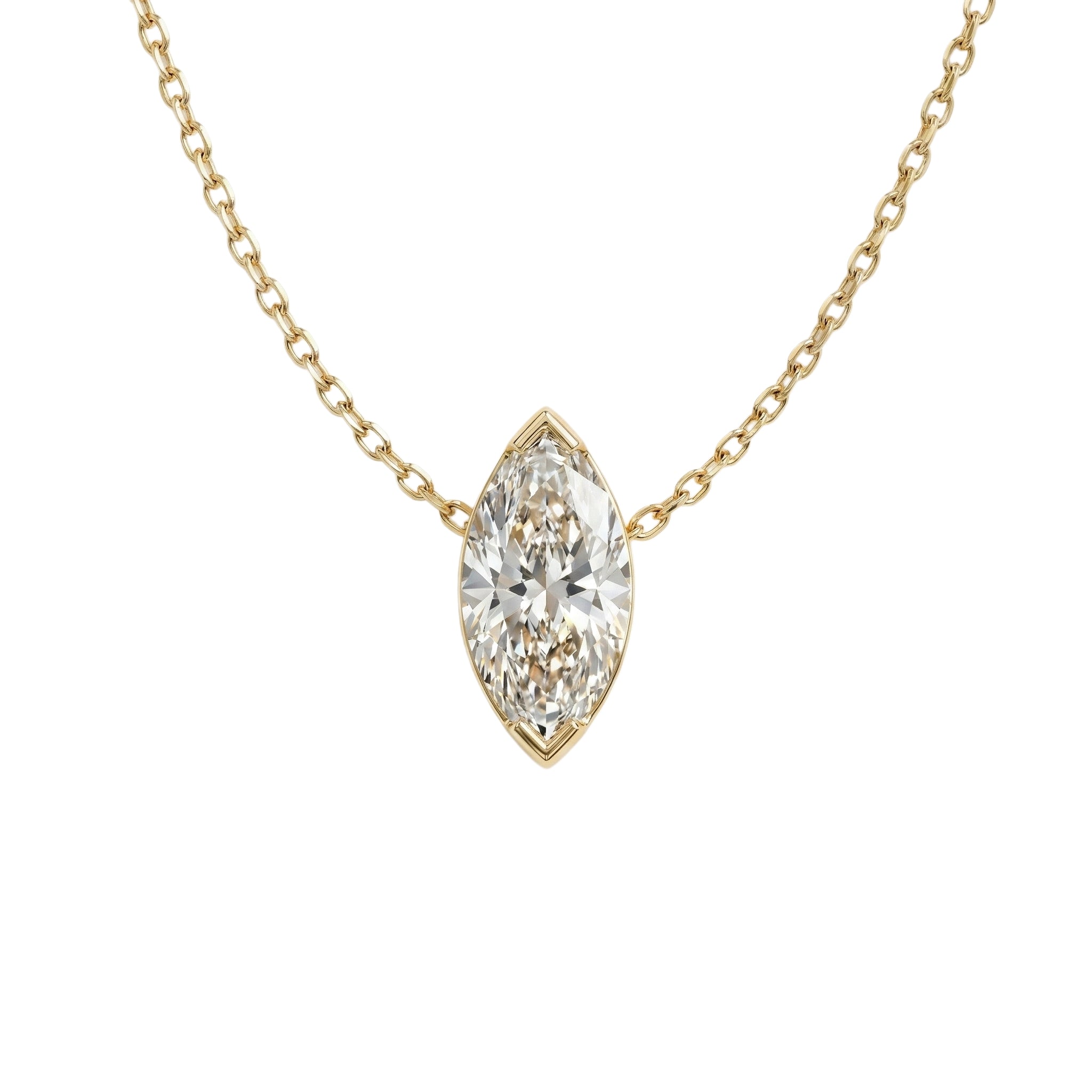 golden necklace with one big diamond and many small diamonds