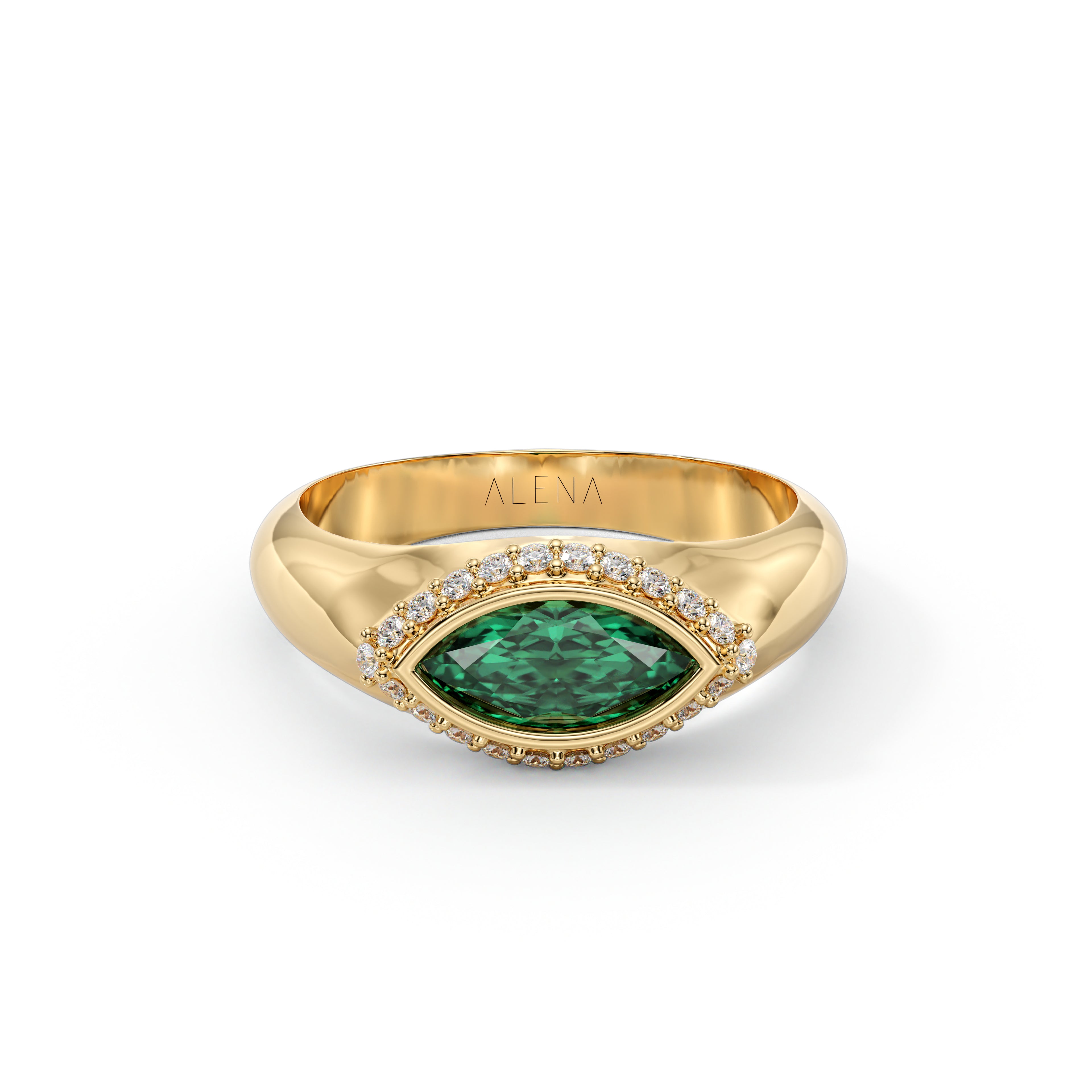 Marquise Emerald & Diamonds Pinky Ring