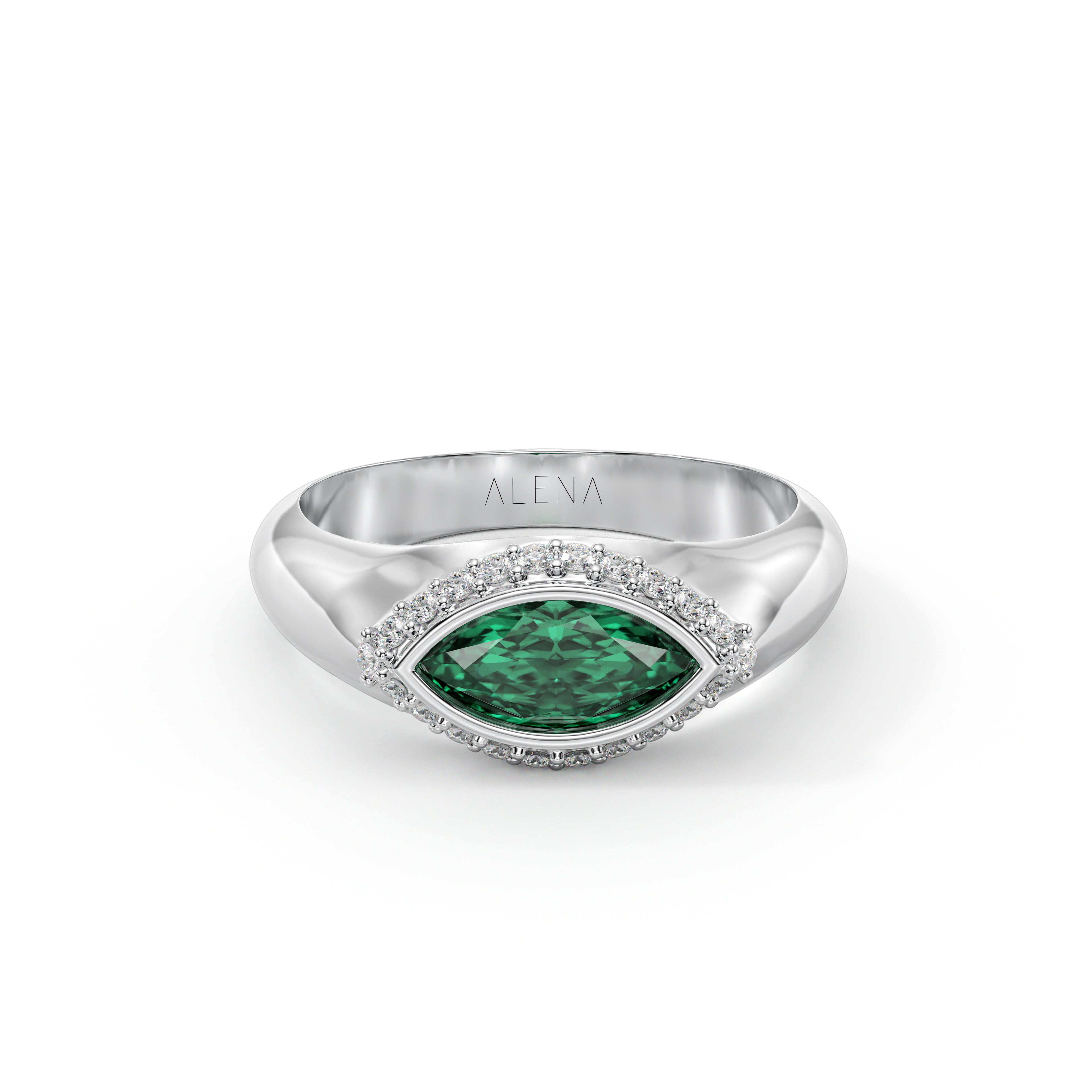 Marquise Emerald & Diamonds Pinky Ring