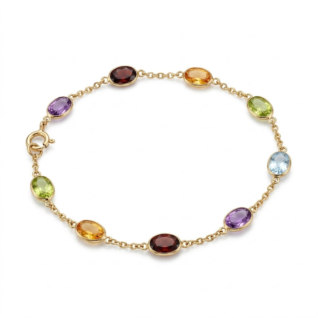 Bezel-Set Rainbow Gemstone Station Bracelet