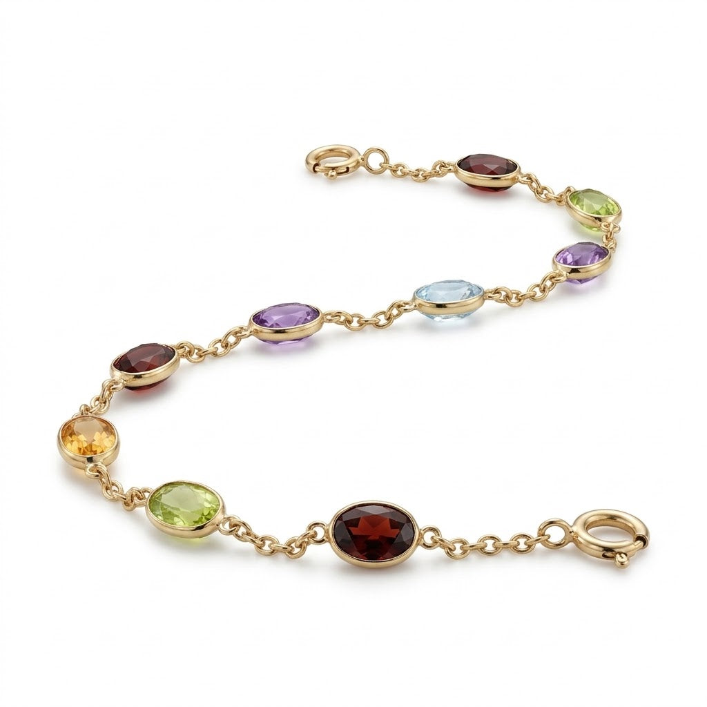 Bezel-Set Rainbow Gemstone Station Bracelet