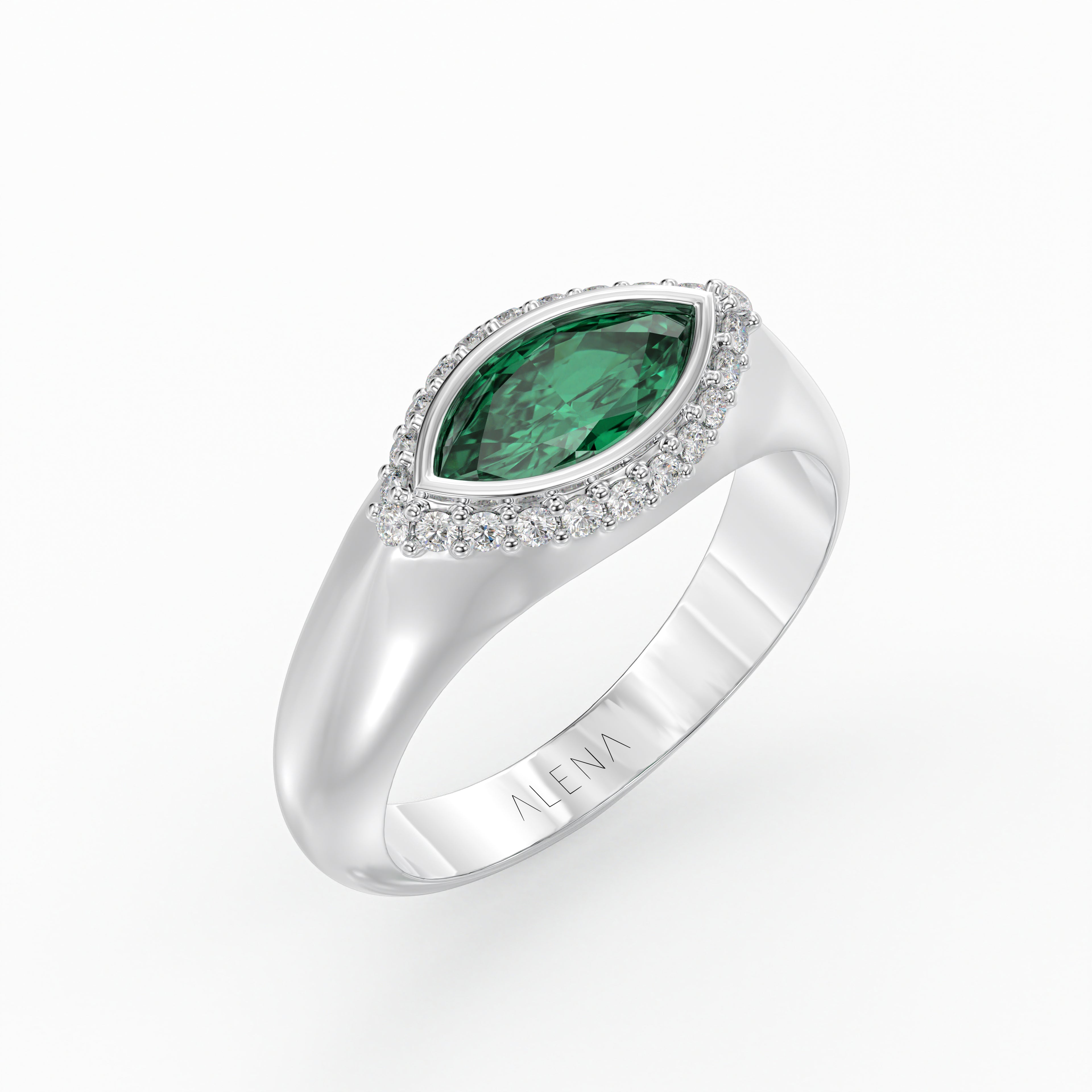 Marquise Emerald & Diamonds Pinky Ring