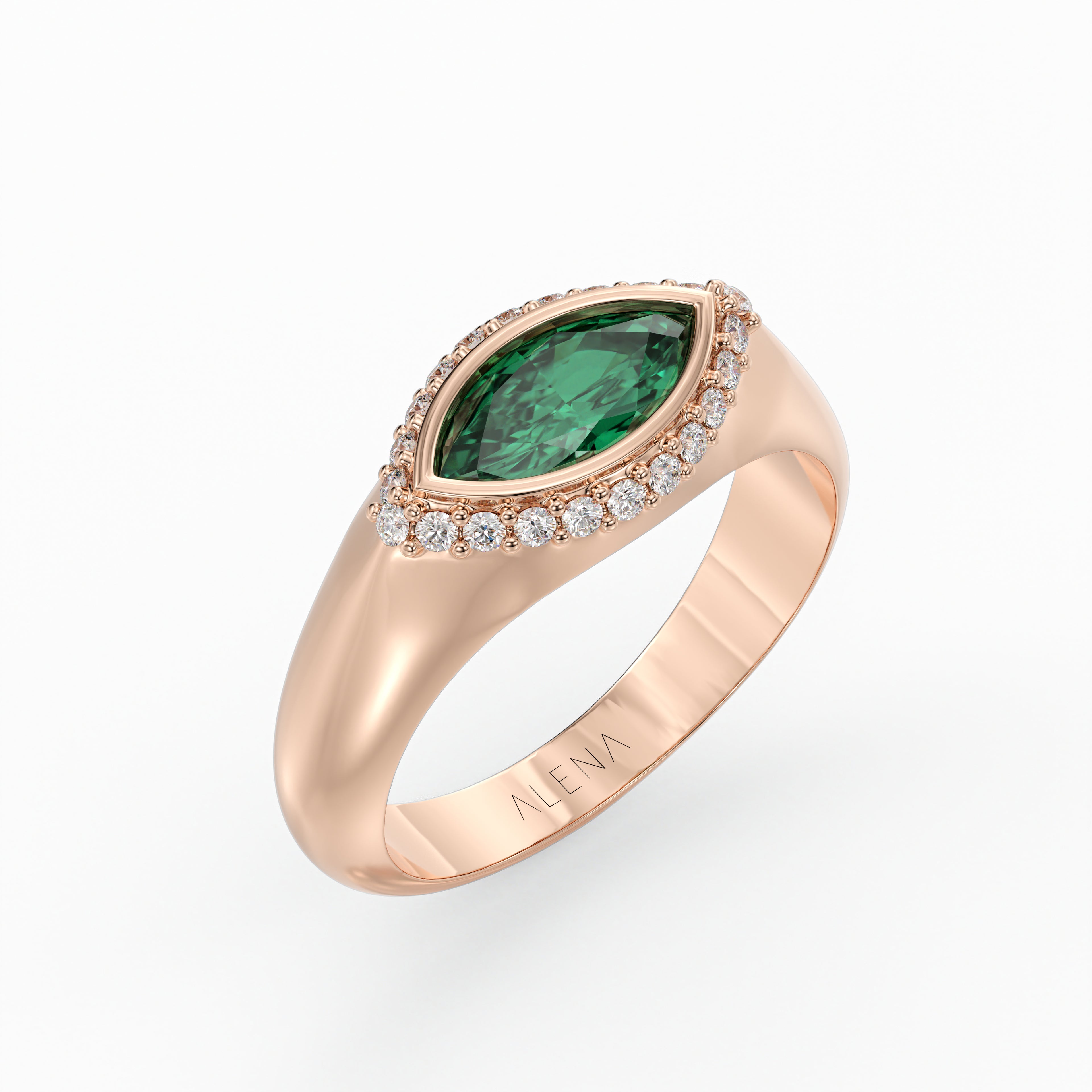 Marquise Emerald & Diamonds Pinky Ring