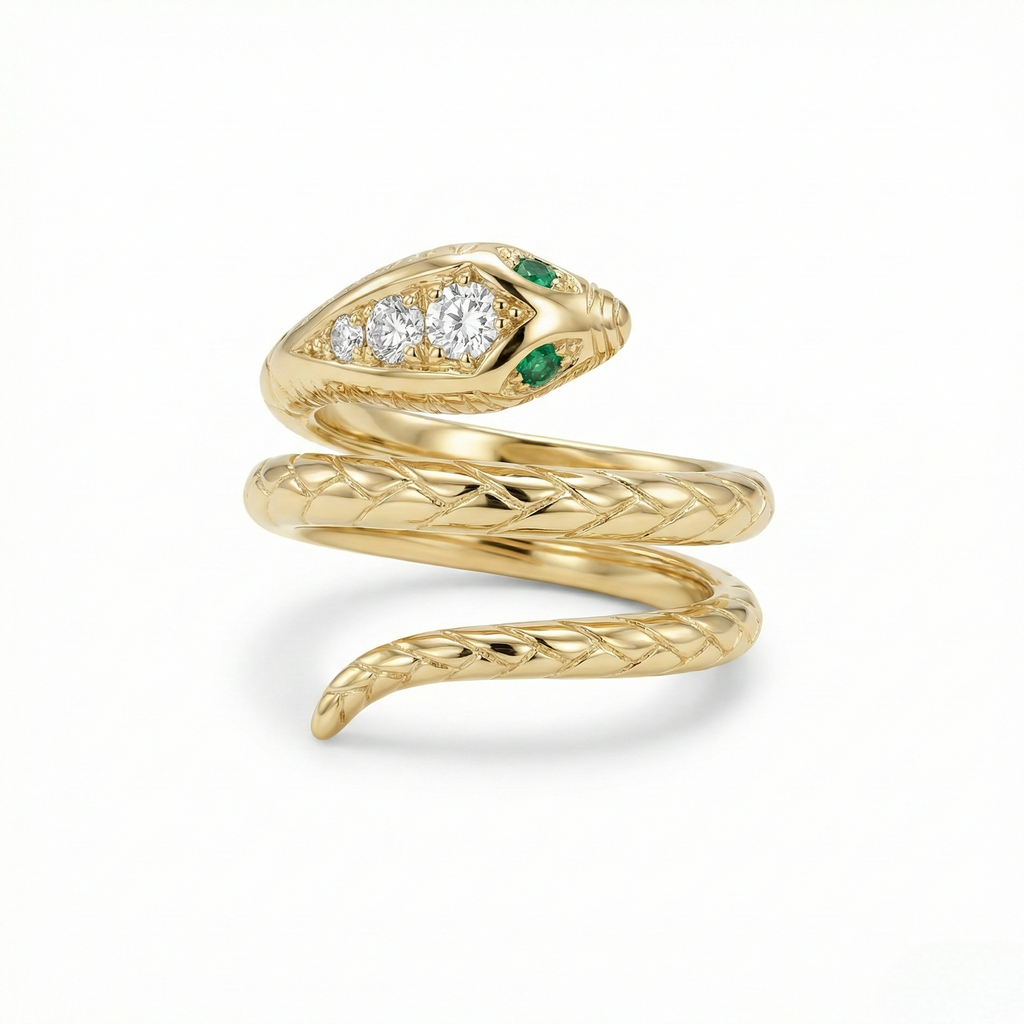 Snake Ring with Emeralds & Diamonds