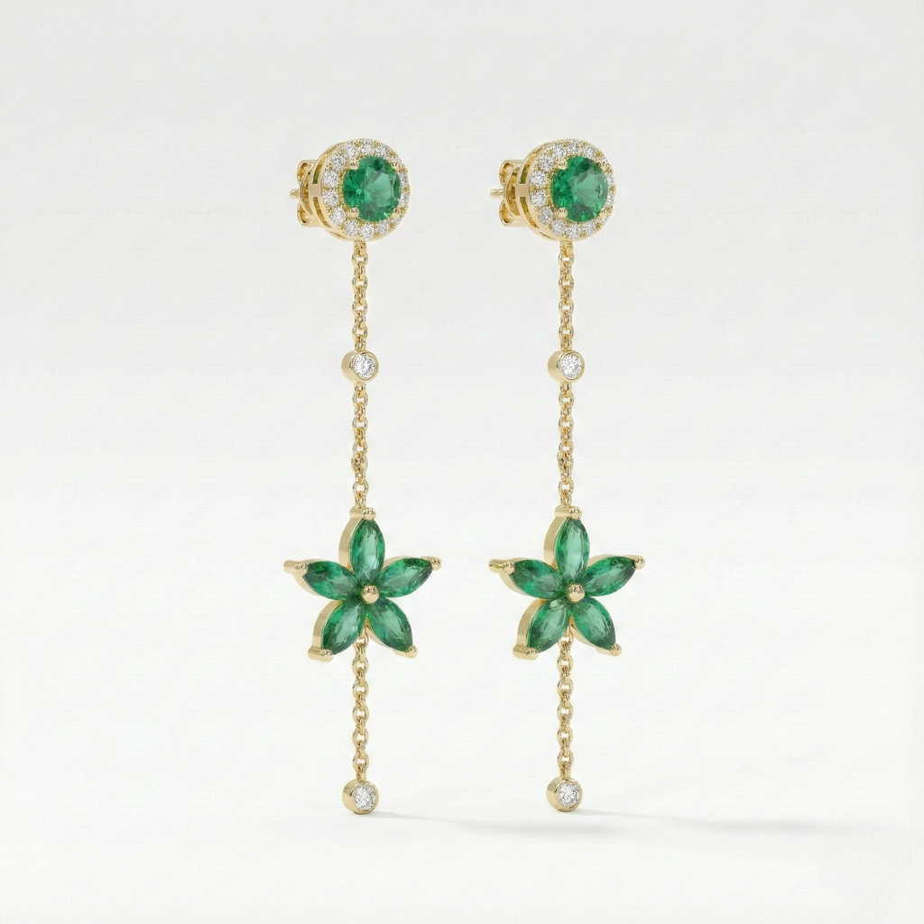 Emerald Dangle Flower Earrings