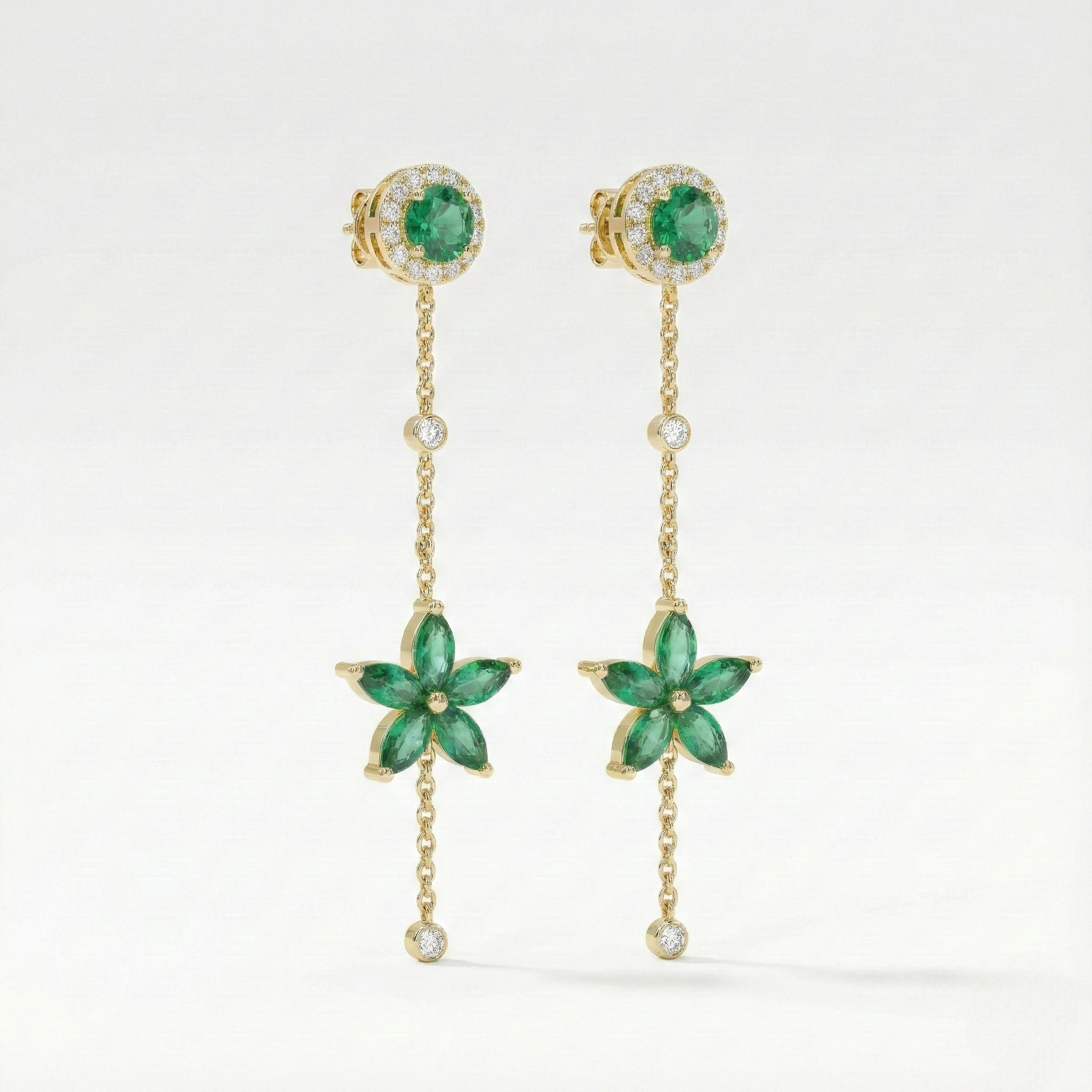 Emerald Dangle Flower Earrings