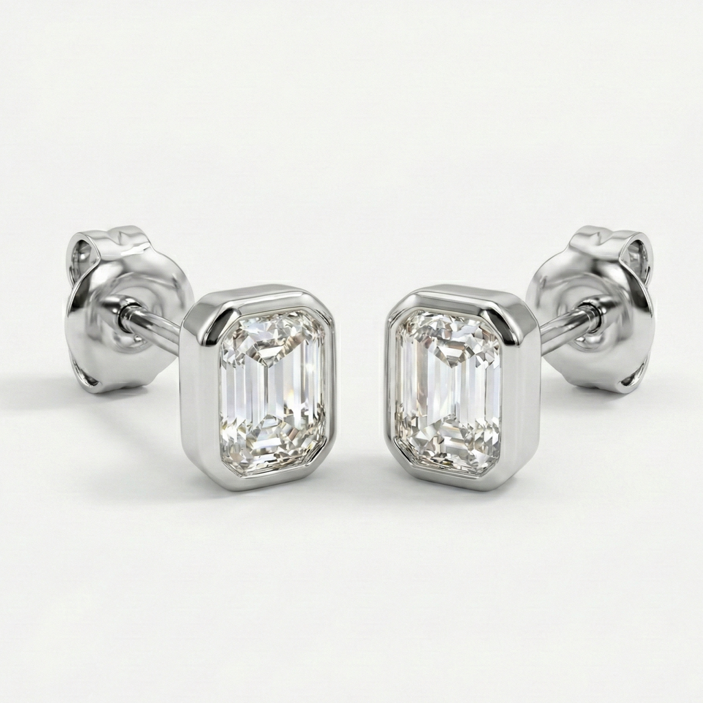 Emerald Cut Bezel Earrings
