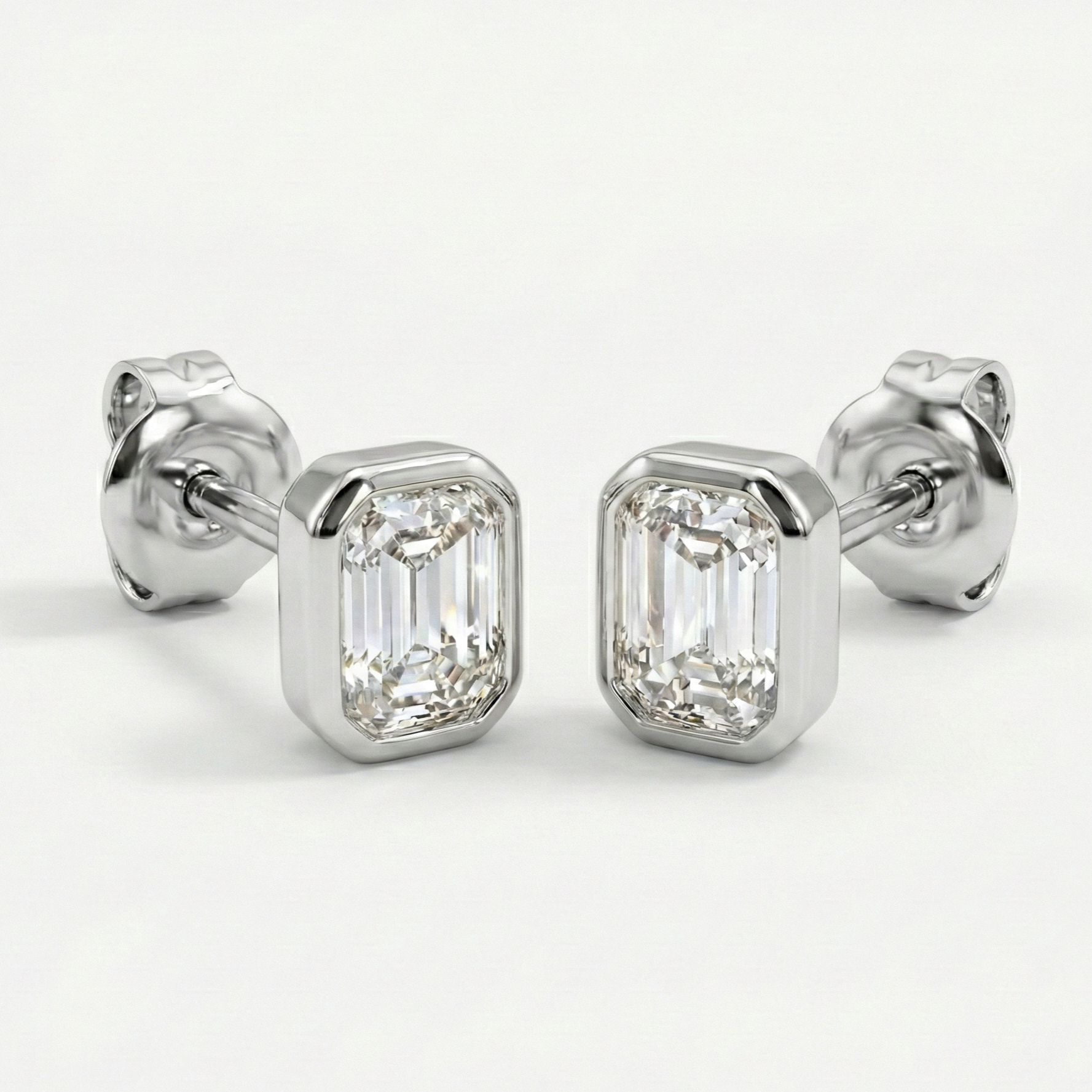 Emerald Cut Bezel Earrings