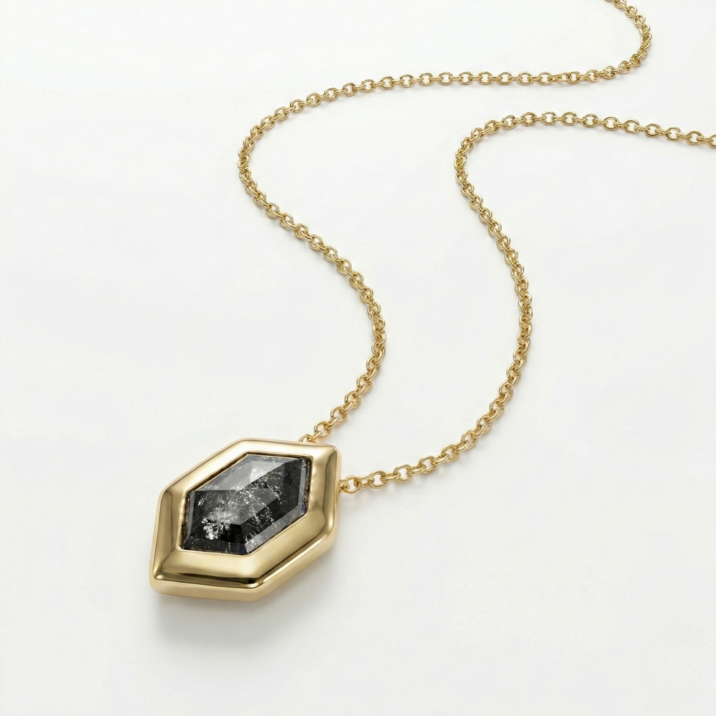 Salt & Pepper Hxgun Diamond Bezel Pendant