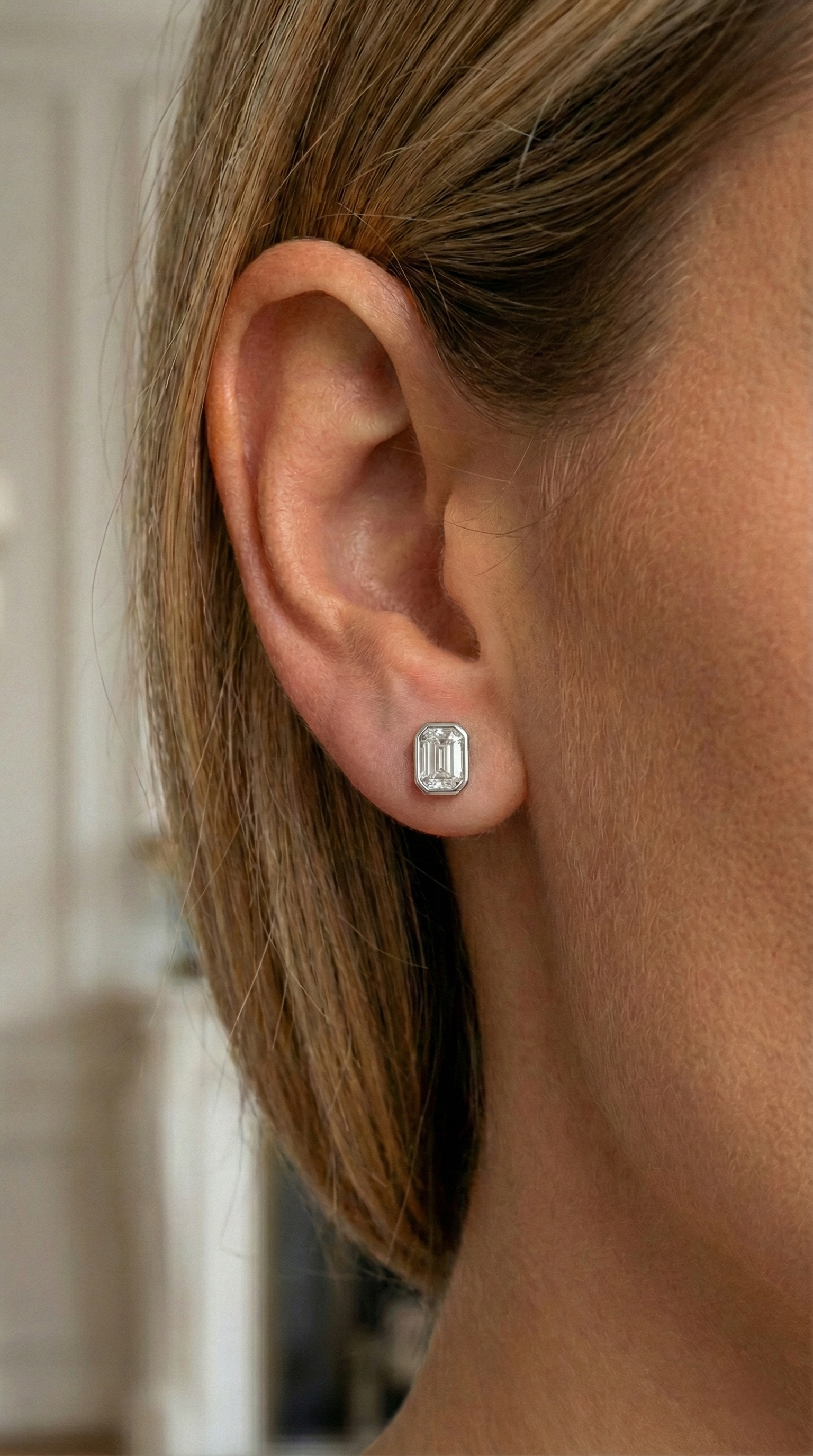 Emerald Cut Bezel Earrings