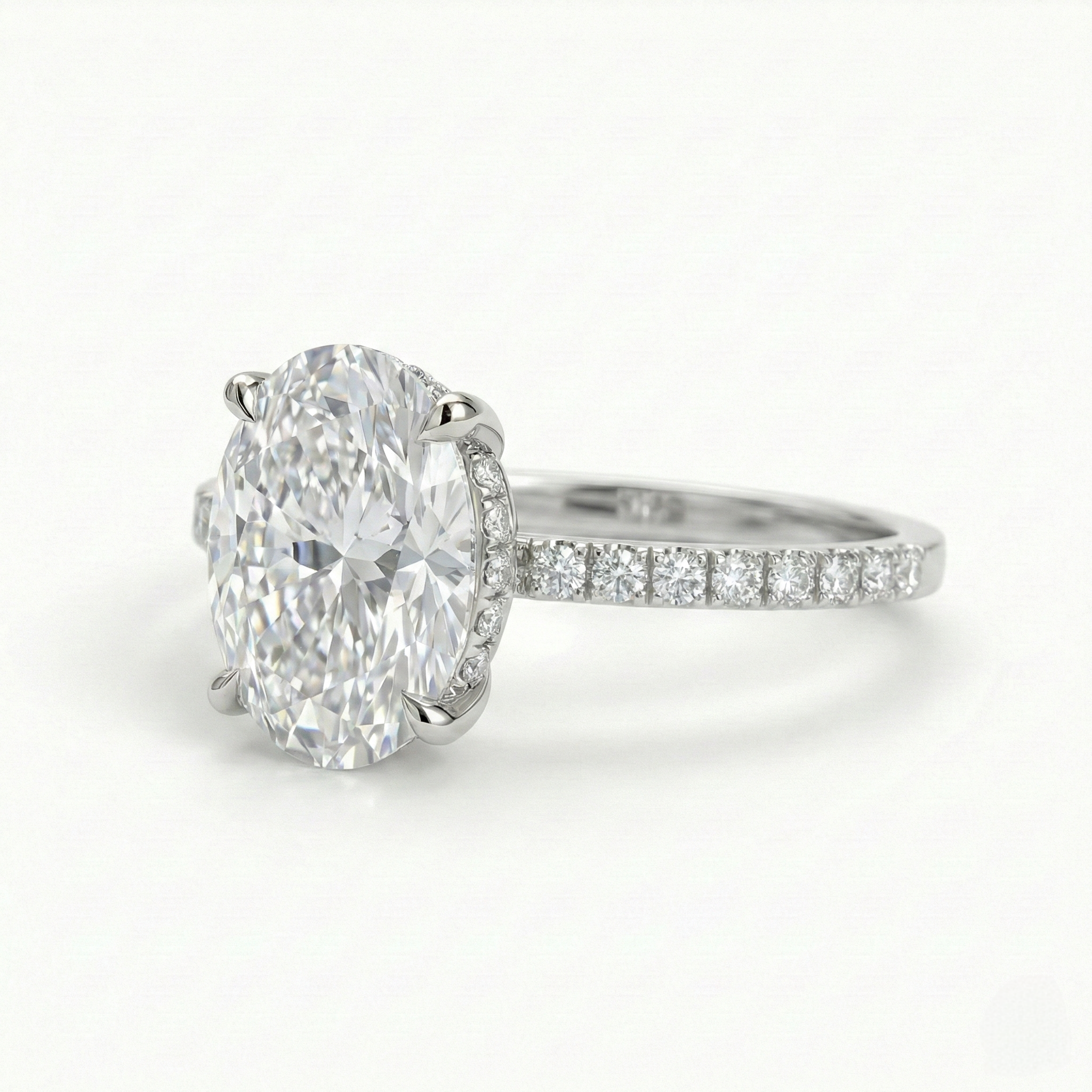 Oval Diamond Ring with Hidden Halo and Pavé Band
