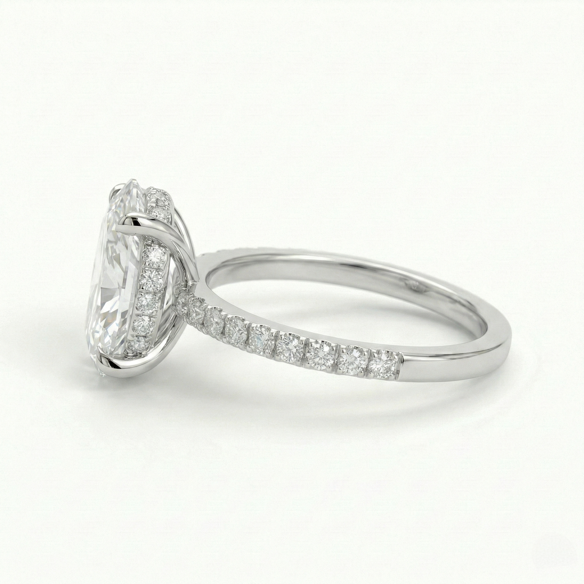 Oval Diamond Ring with Hidden Halo and Pavé Band