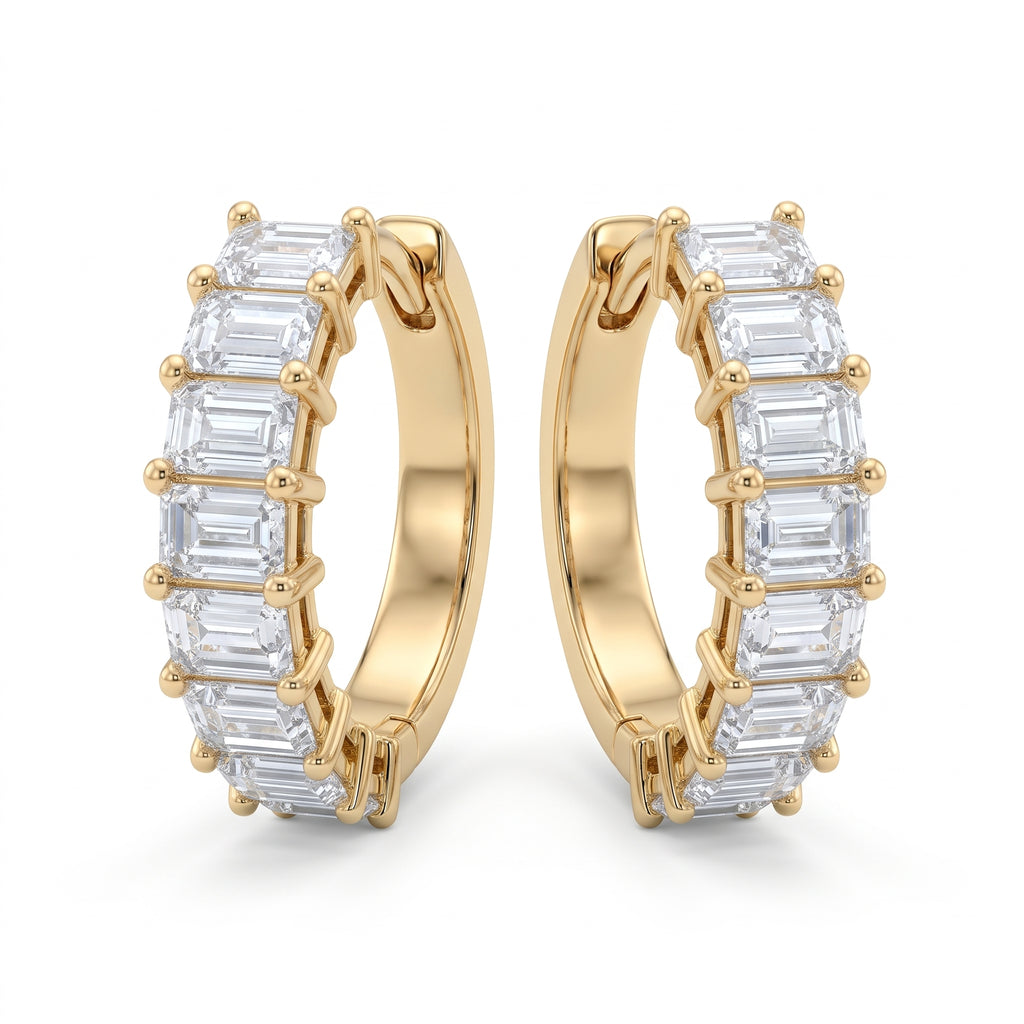 Emerald Cut Diamond Hoop Earrings, 14K gold – Alena Diamonds