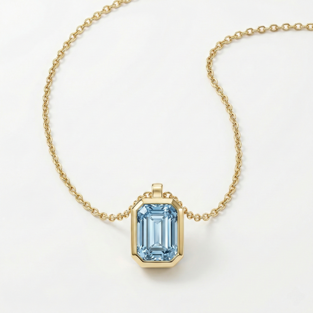 Emerald-Cut Aquamarine Bezel Pendant