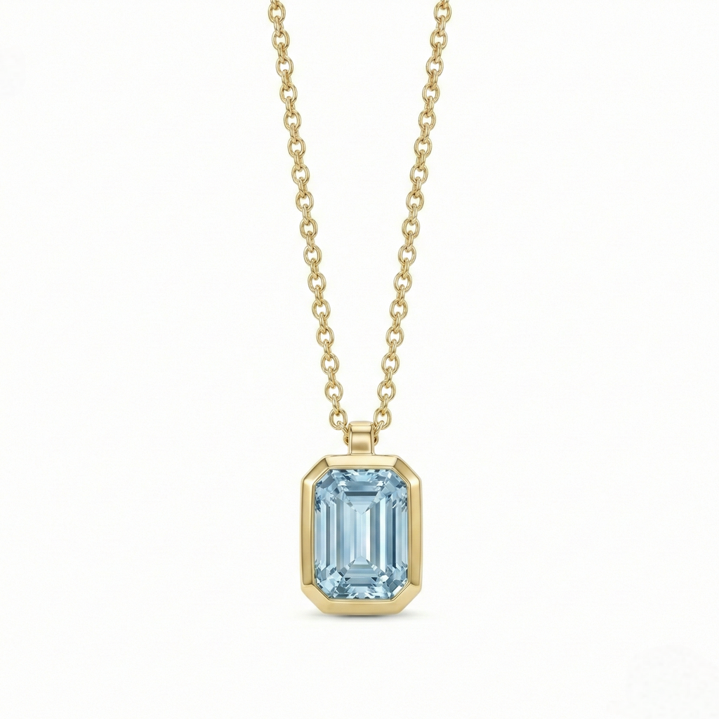Emerald-Cut Aquamarine Bezel Pendant