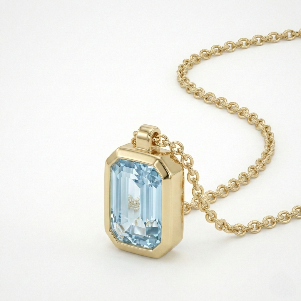 Emerald-Cut Aquamarine Bezel Pendant