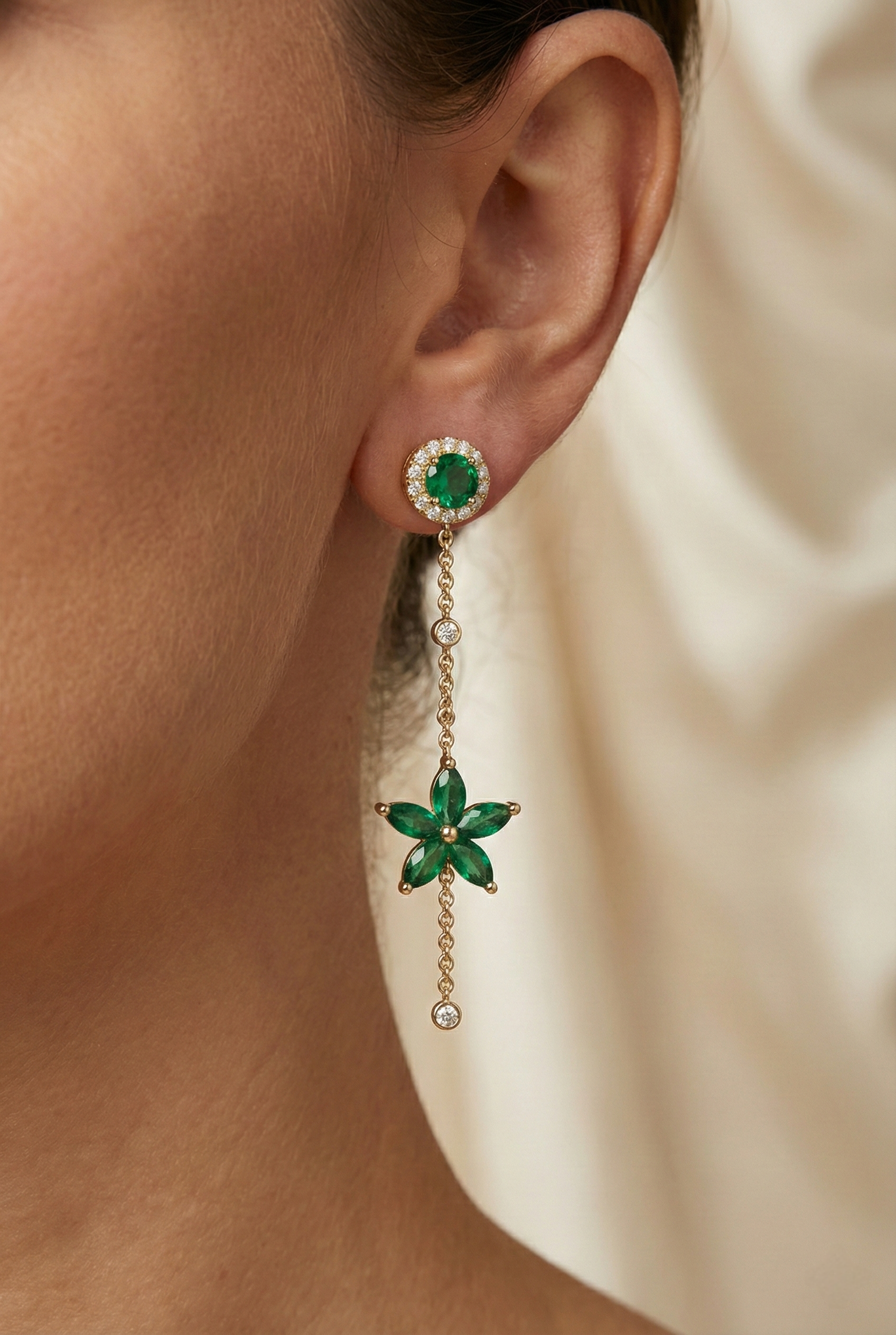 Emerald Dangle Flower Earrings