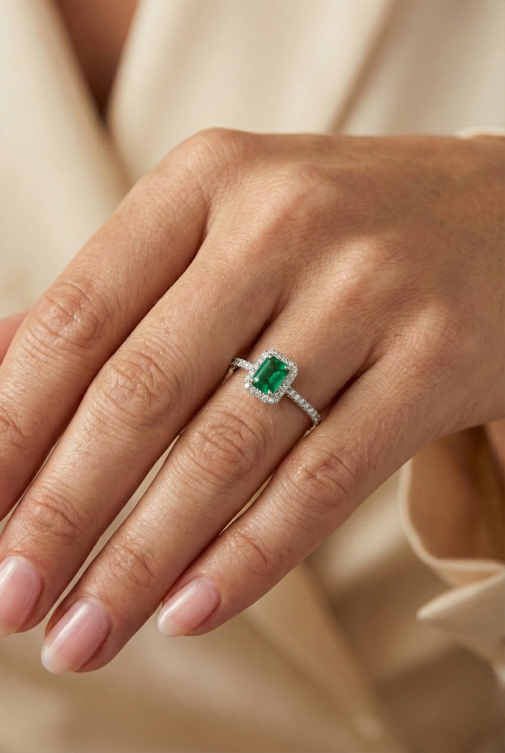 Emerald Halo Ring