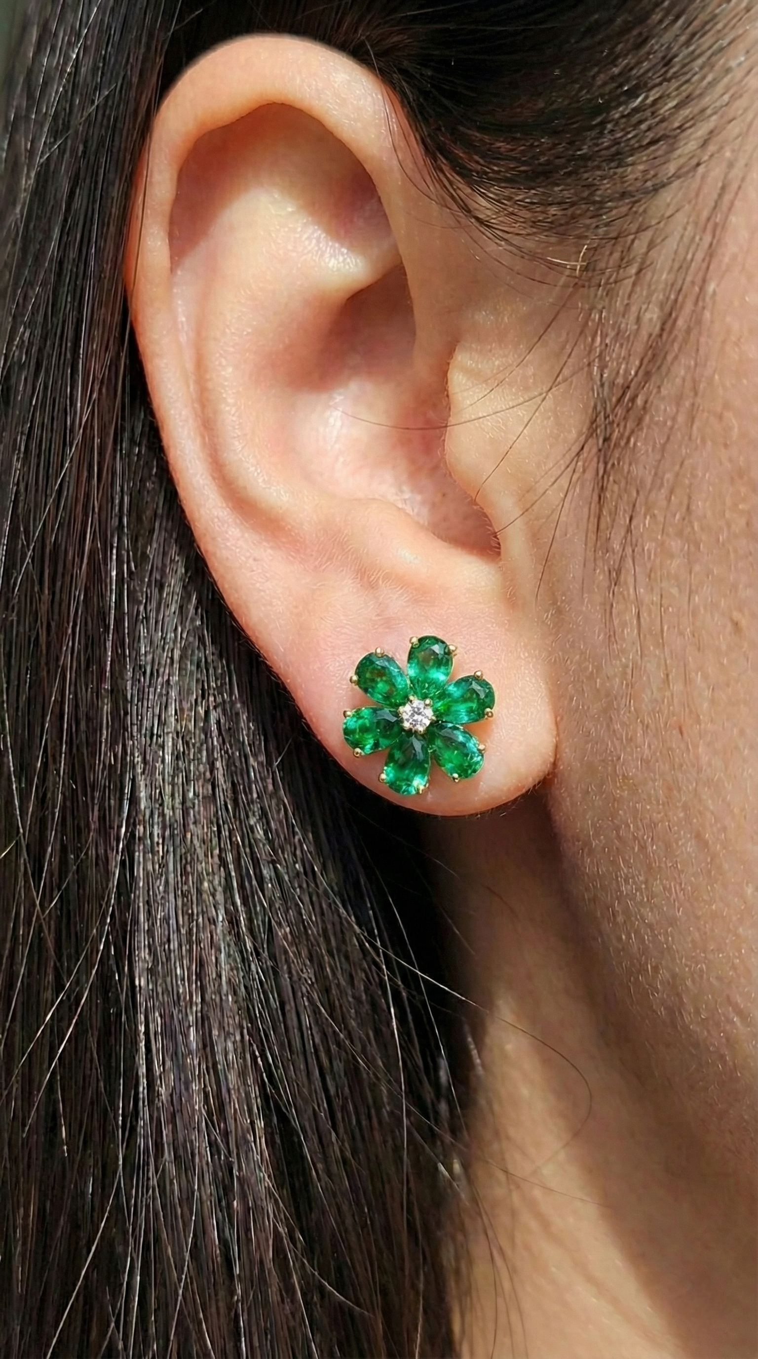 Emerald Flower Diamond Earrings