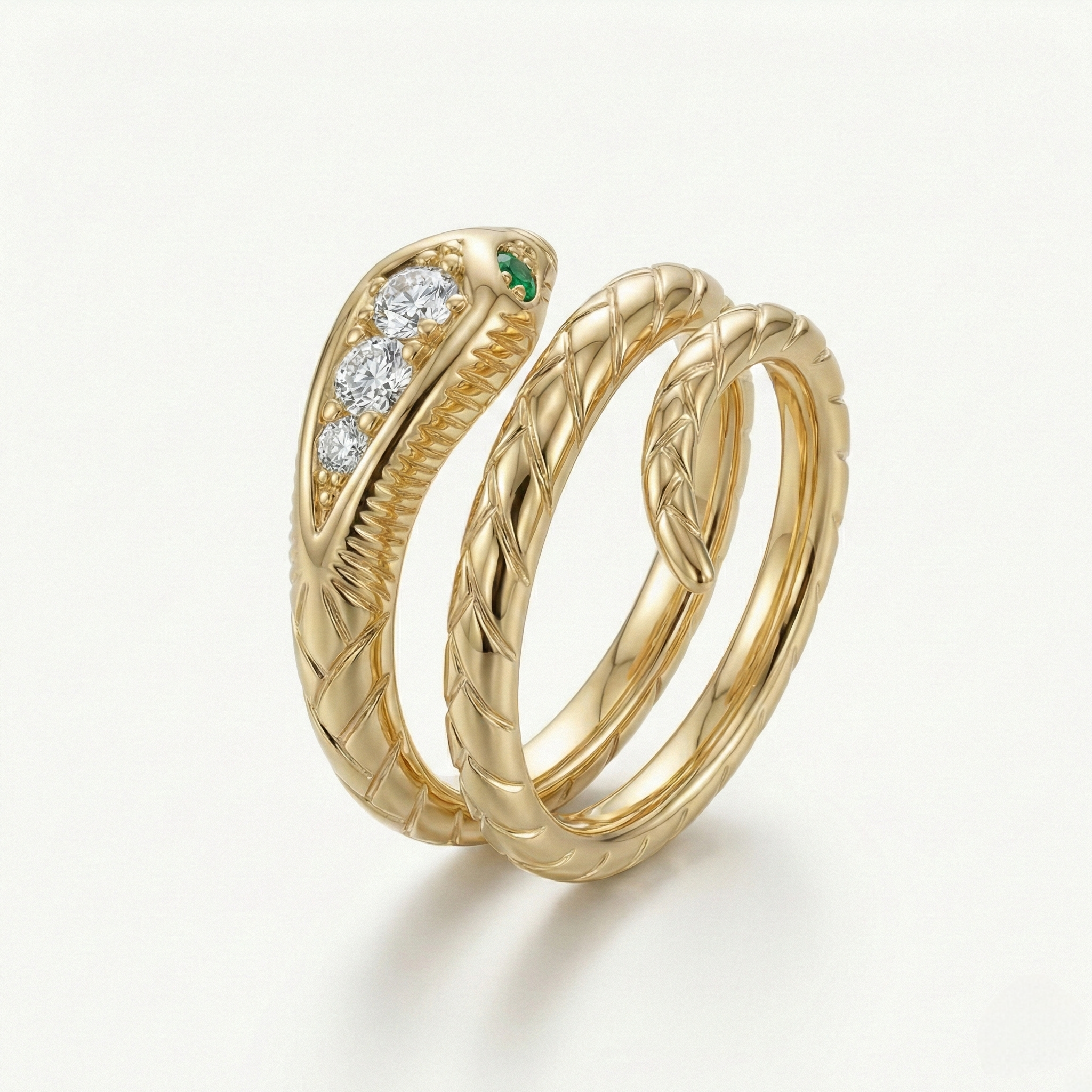 Snake Ring with Emeralds & Diamonds