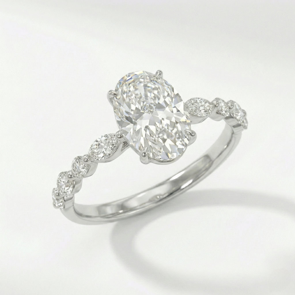 Oval-Cut Ring with Marquise & Round Diamonds
