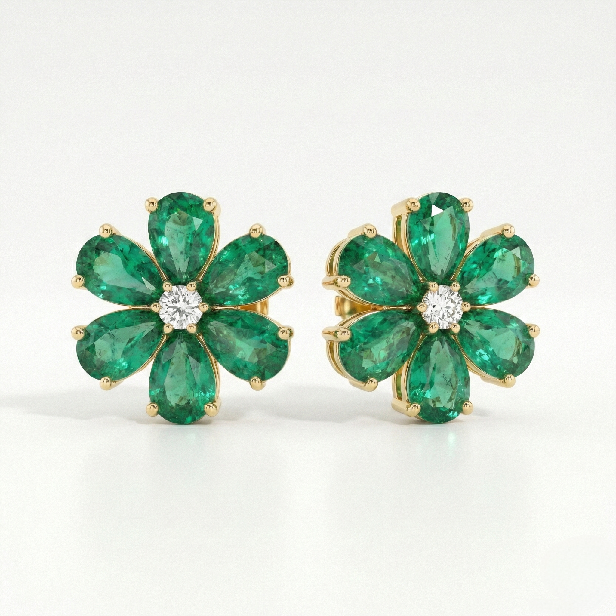 Emerald Flower Diamond Earrings
