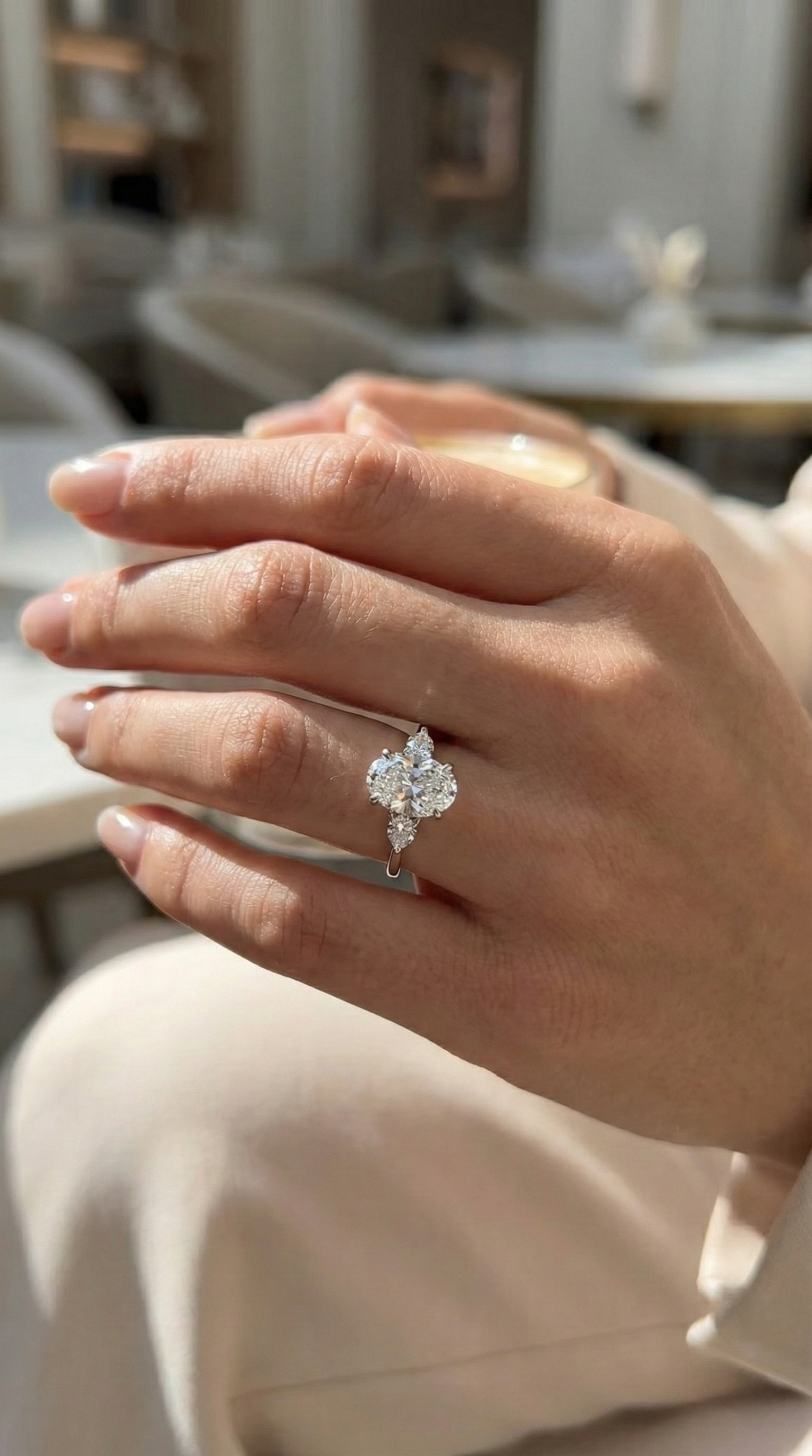 Oval & Pear Cut 3 Stones Ring