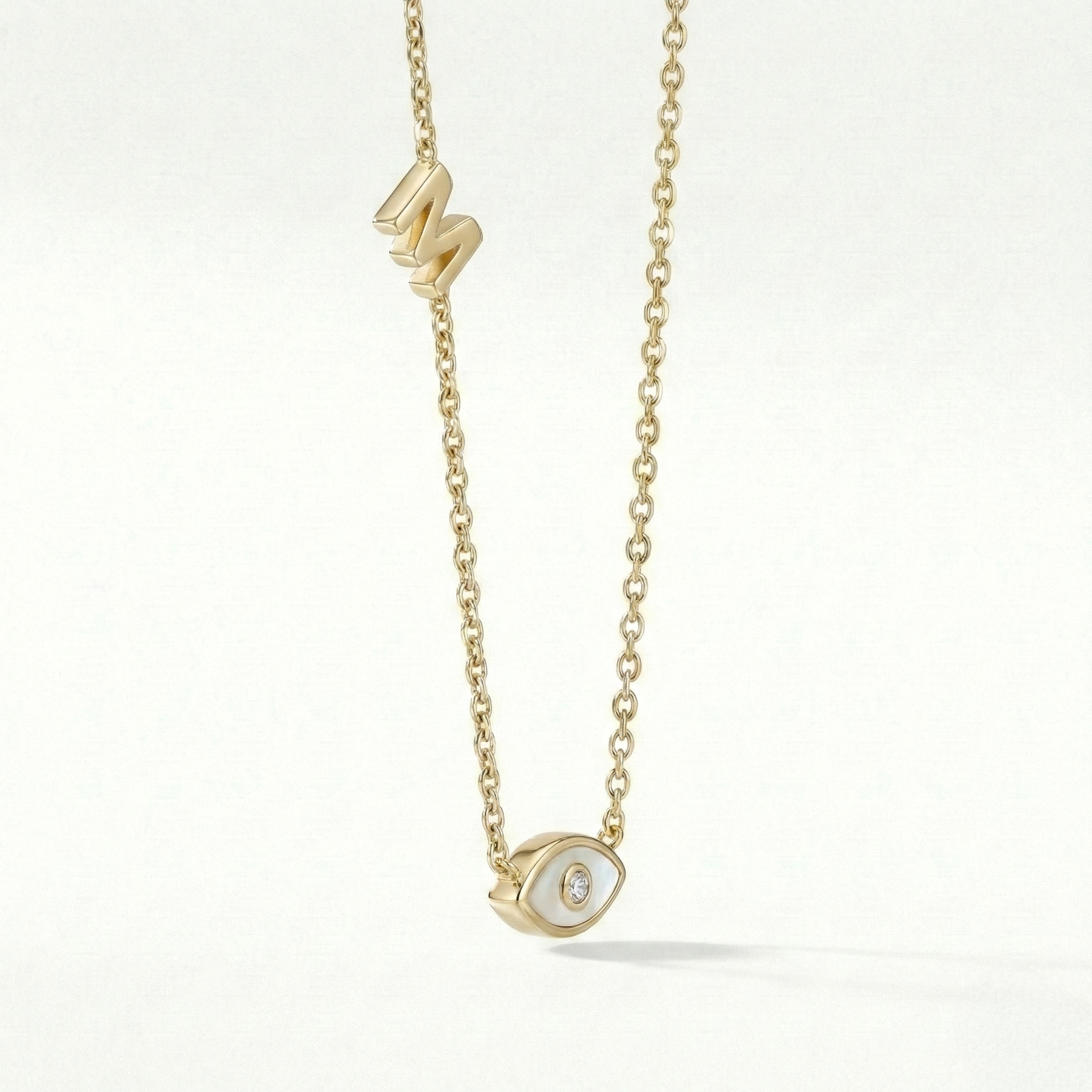 Evil Eye Diamond Necklace with Letter