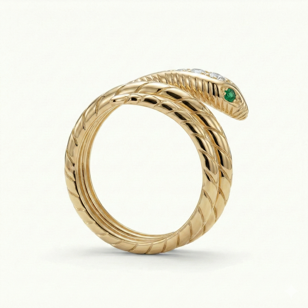 Snake Ring with Emeralds & Diamonds