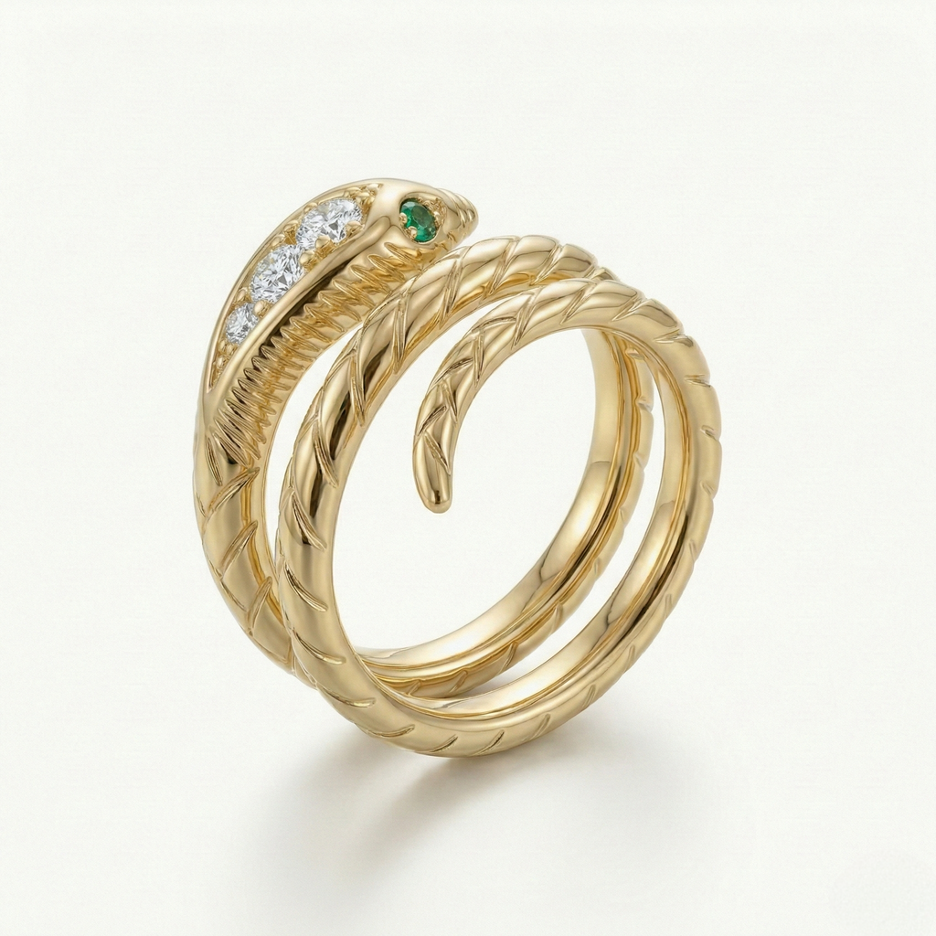 Snake Ring with Emeralds & Diamonds