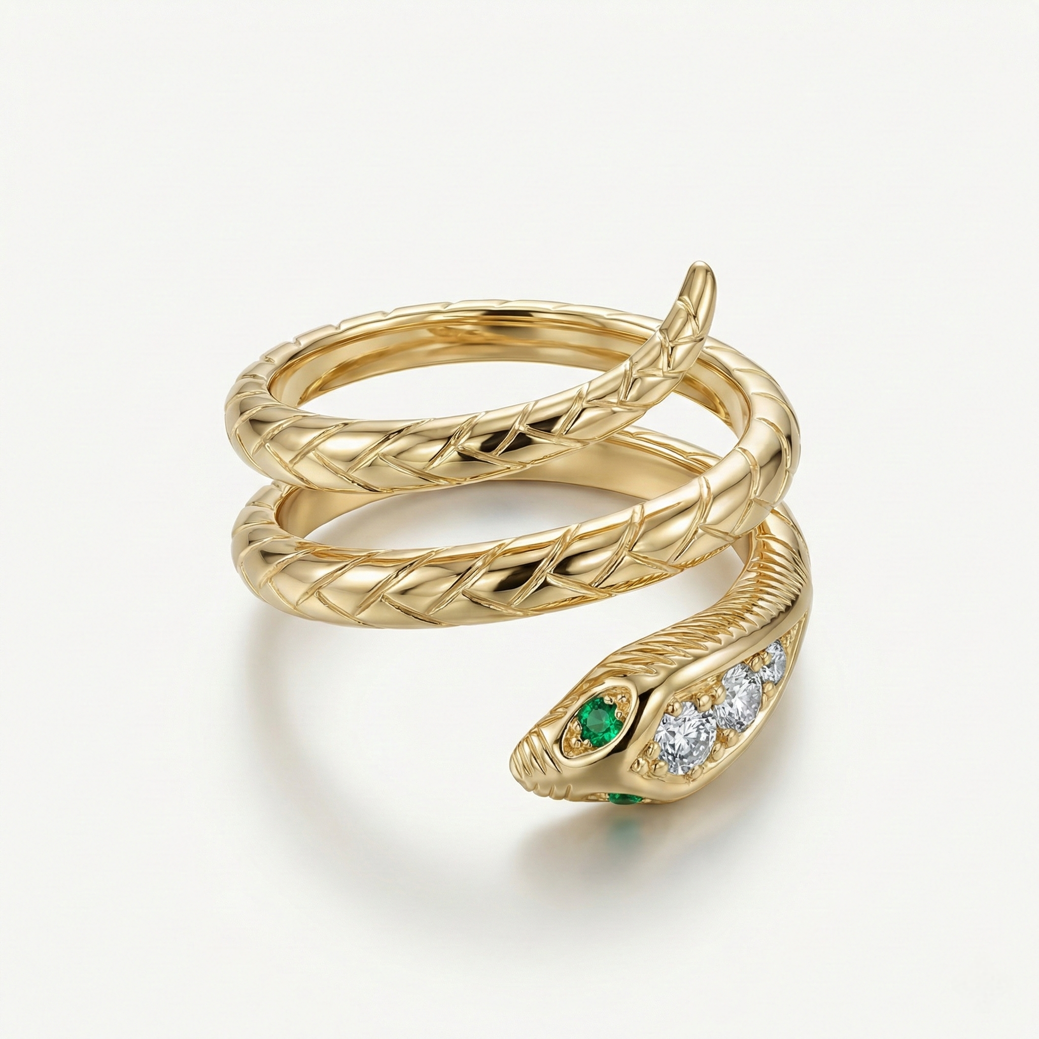 Snake Ring with Emeralds & Diamonds