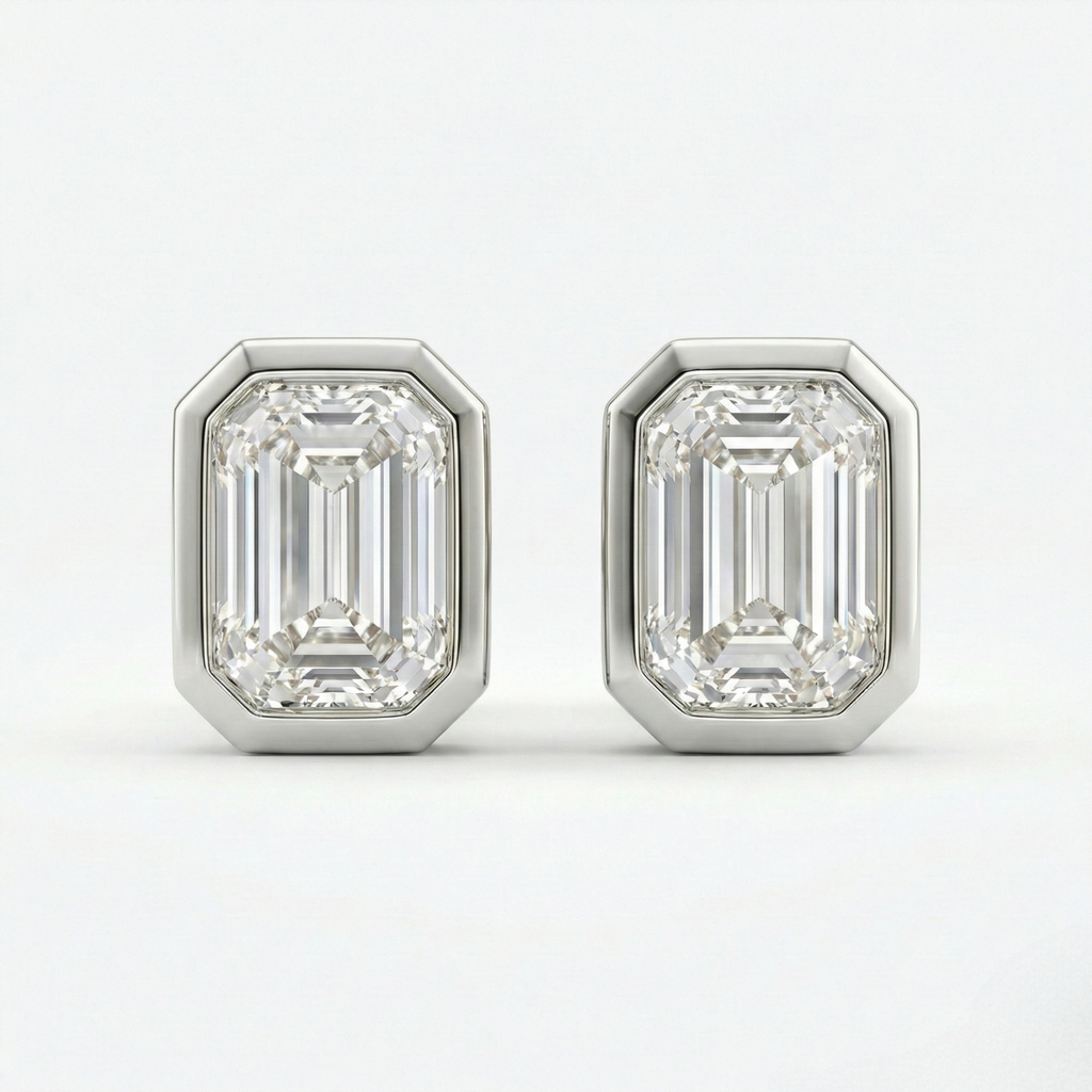 Emerald Cut Bezel Earrings