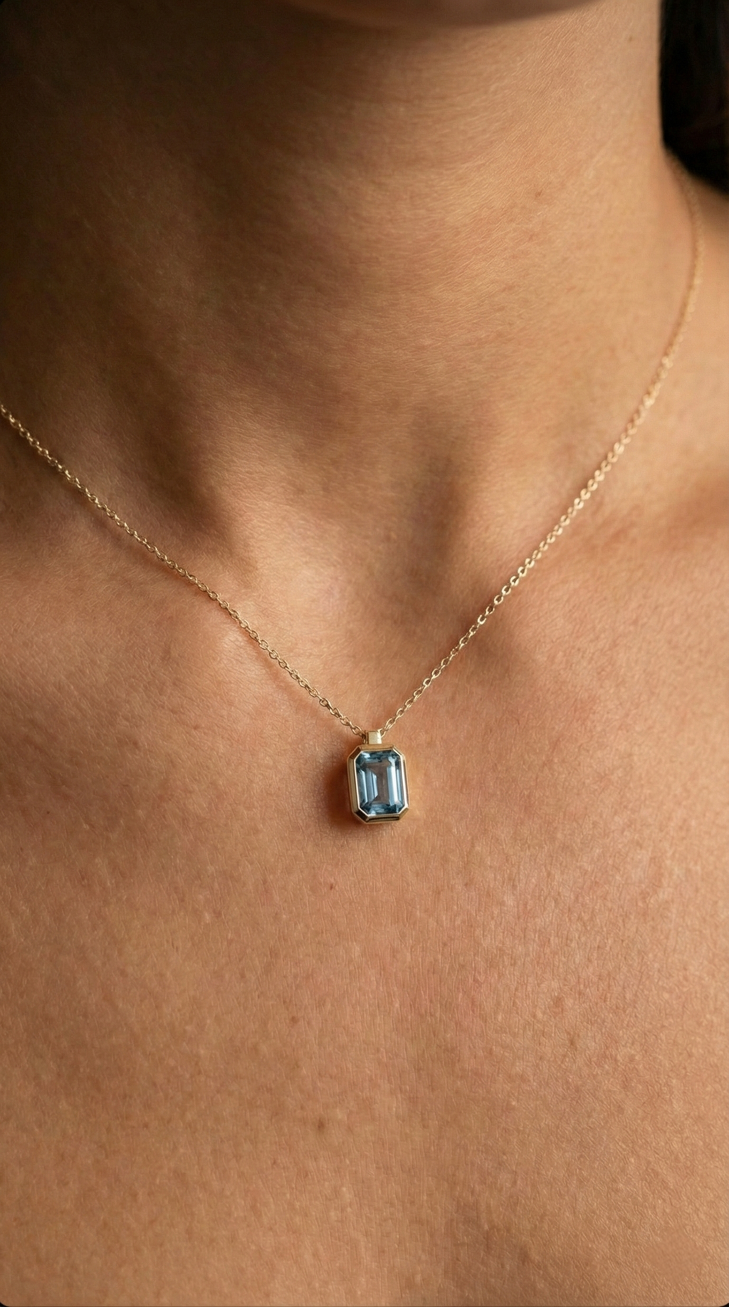 Emerald-Cut Aquamarine Bezel Pendant