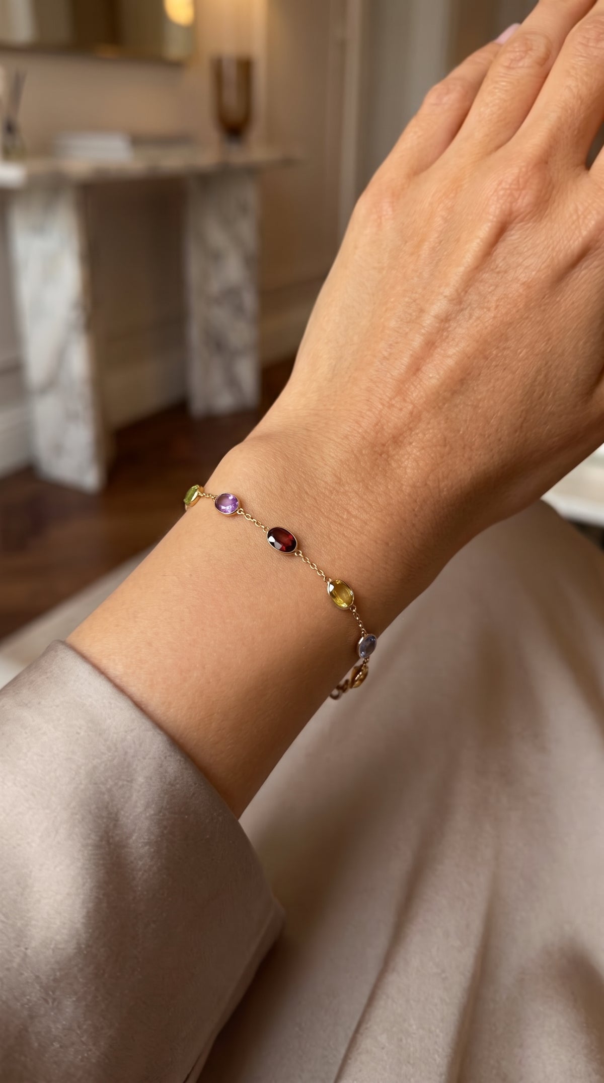Bezel-Set Rainbow Gemstone Station Bracelet