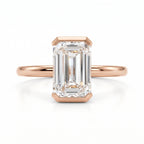 Emerald Cut Half Bezel Solitaire Engagement Ring
