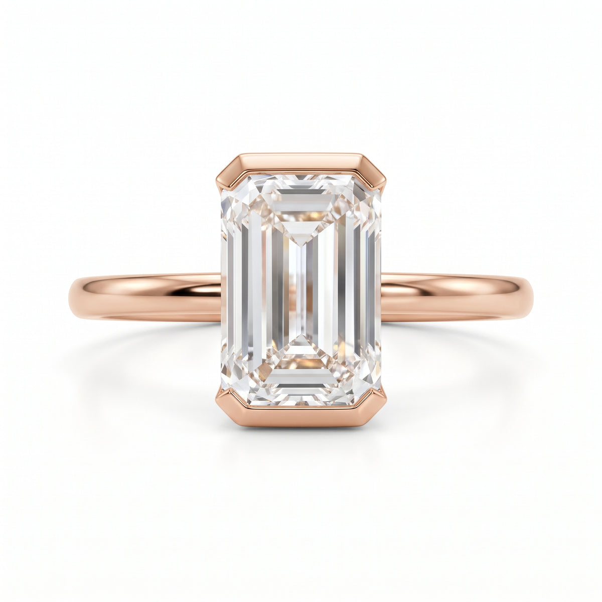 Emerald Cut Half Bezel Solitaire Engagement Ring