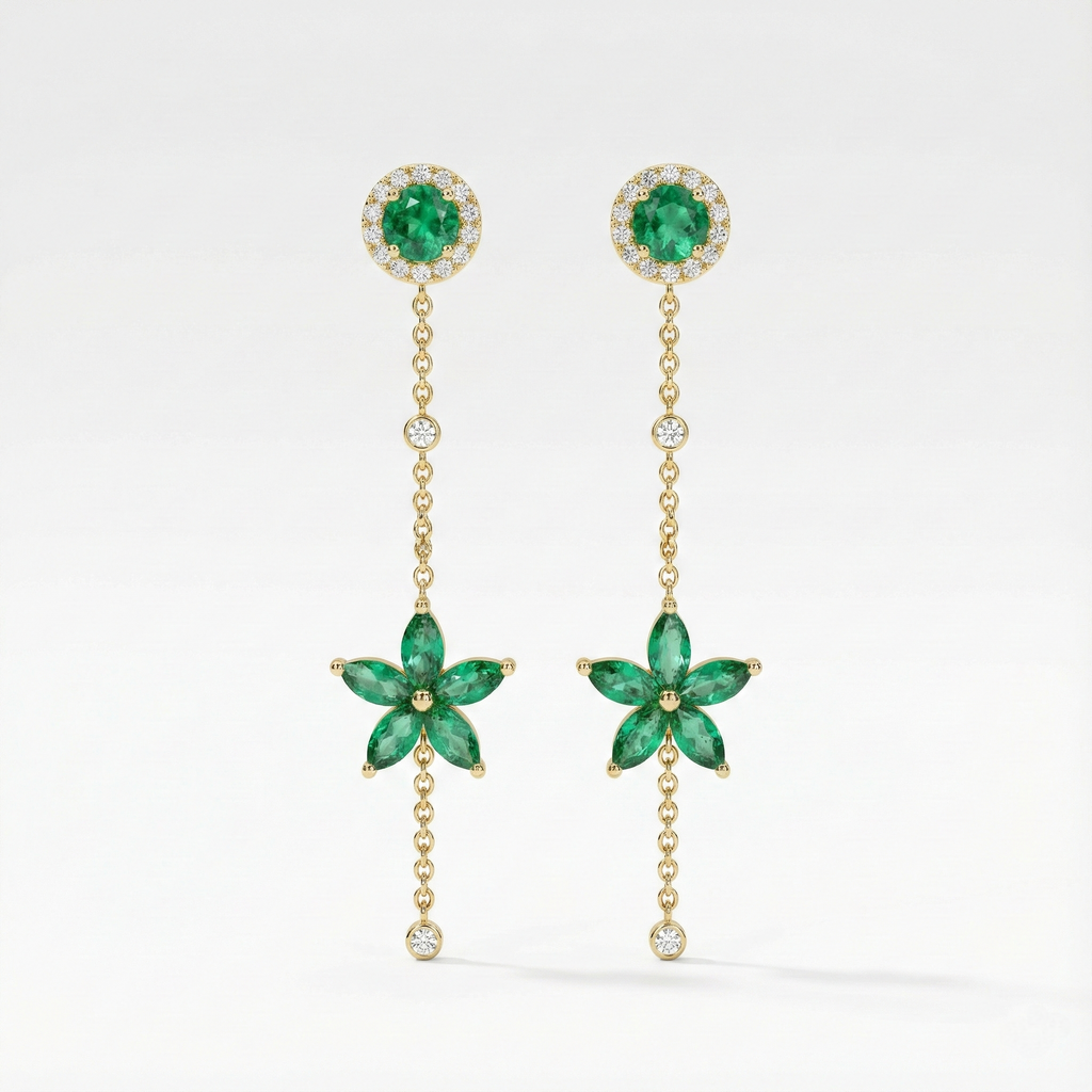 Emerald Dangle Flower Earrings