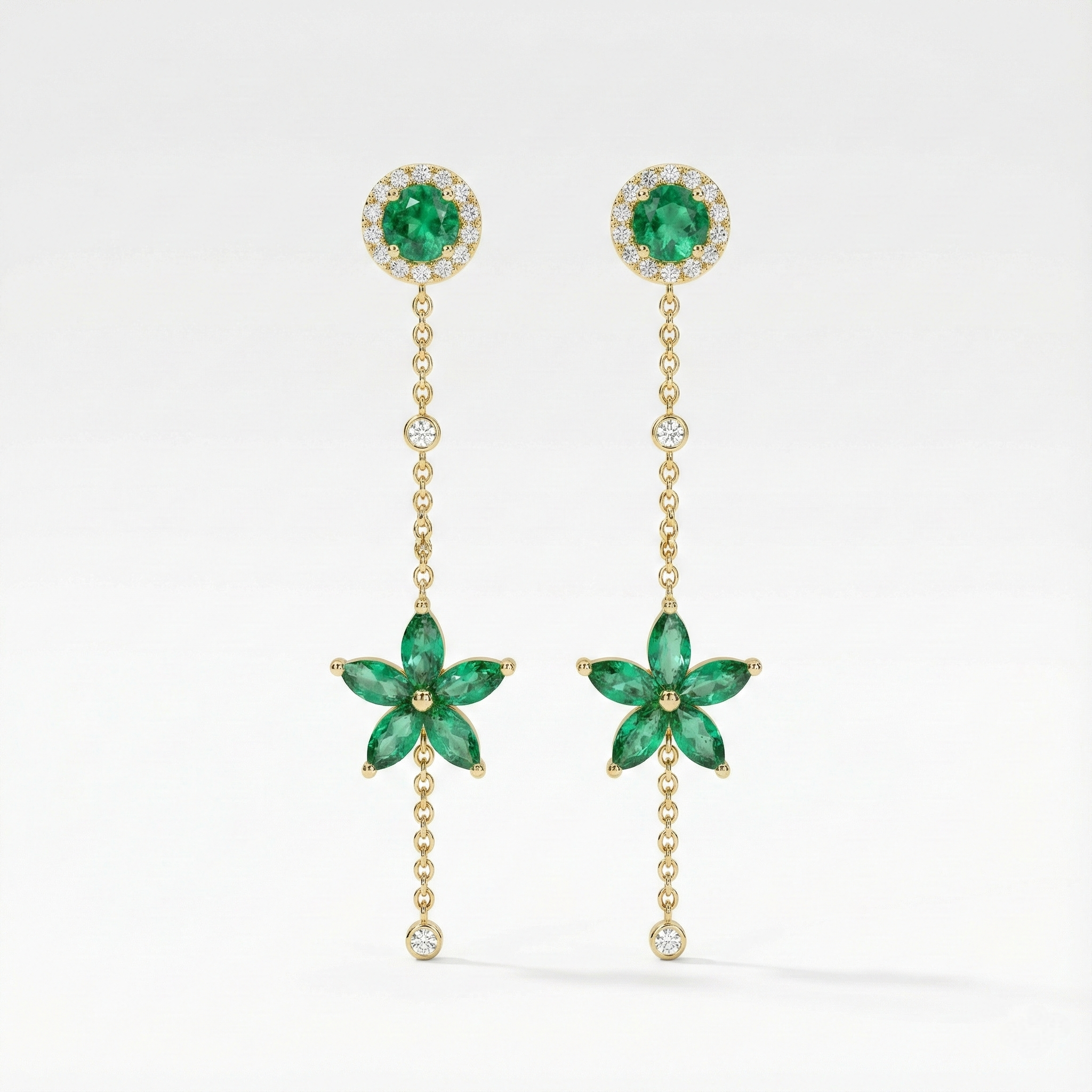 Emerald Dangle Flower Earrings