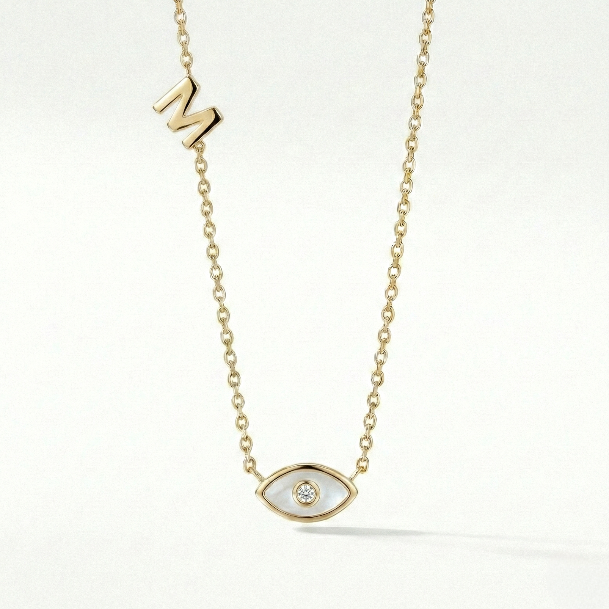 Evil Eye Diamond Necklace with Letter