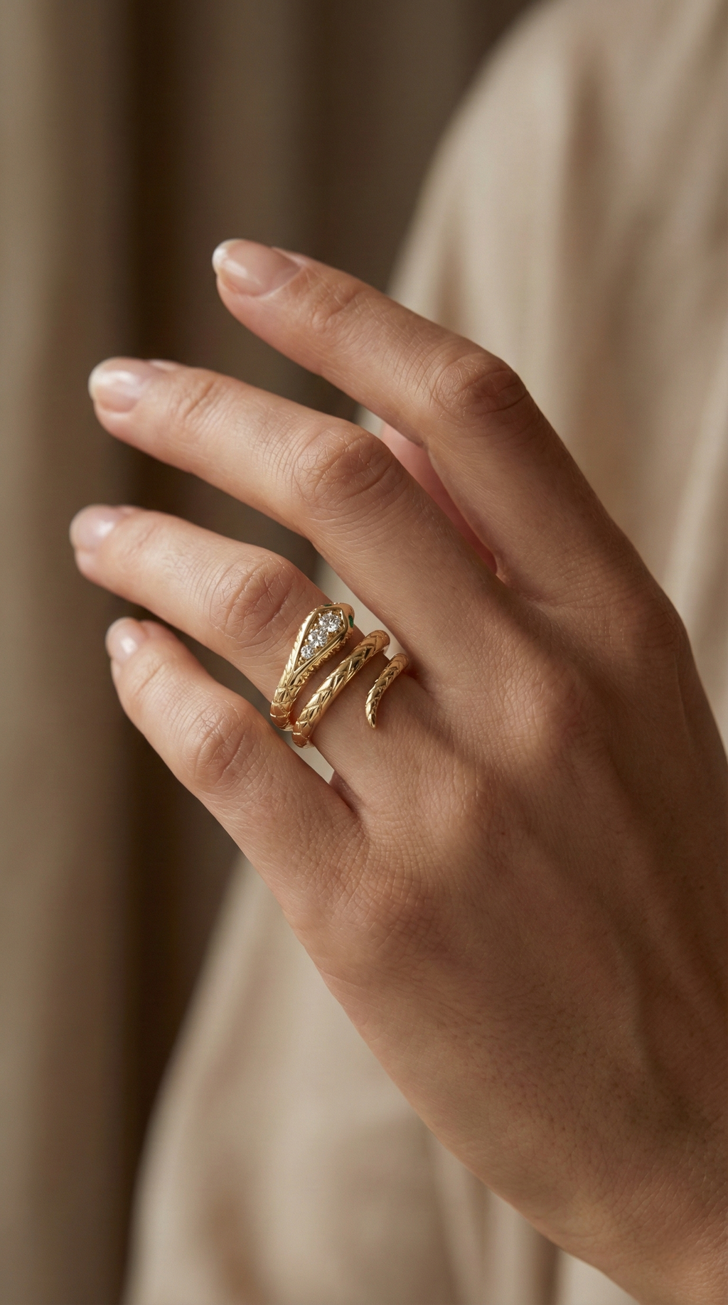 Snake Ring with Emeralds & Diamonds