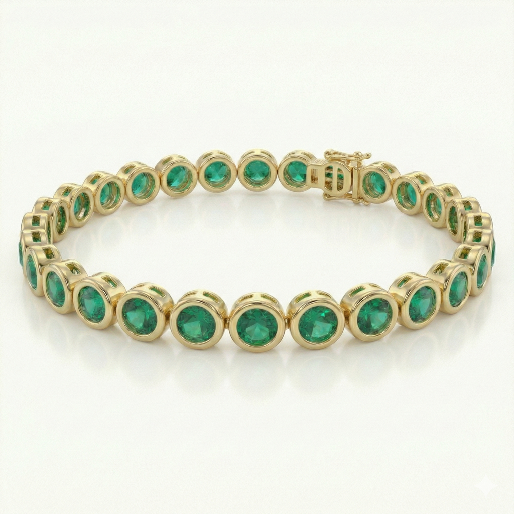 Bezel-Set Emerald Tennis Bracelet