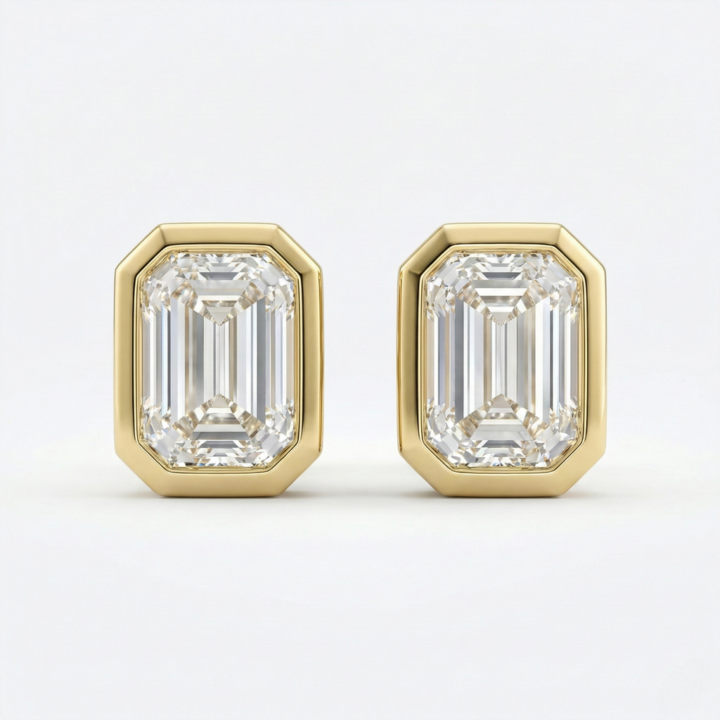 Emerald Cut Bezel Earrings