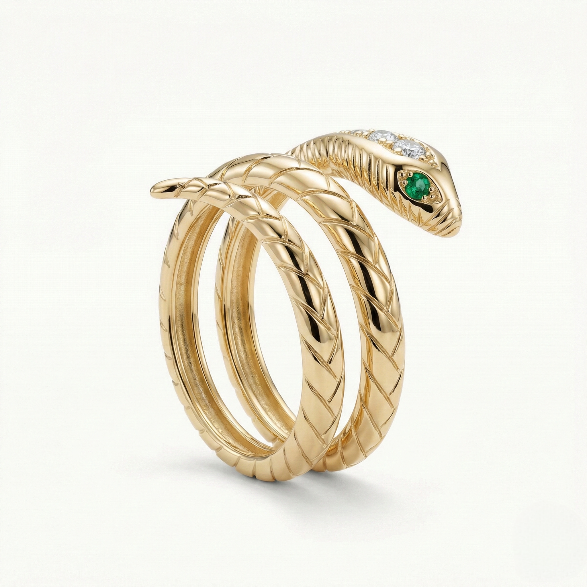 Snake Ring with Emeralds & Diamonds