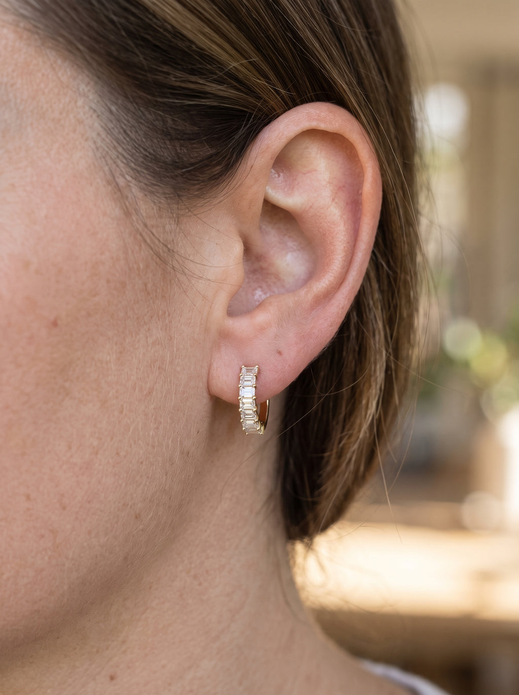 Emerald Cut Diamond Hoop Earrings, 14K gold – Alena Diamonds