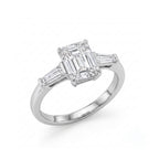Emerald Cut Three Stone Ring with Tapered Baguettes