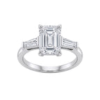 Emerald Cut Three Stone Ring with Tapered Baguettes