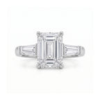 Emerald Cut Three Stone Ring with Tapered Baguettes
