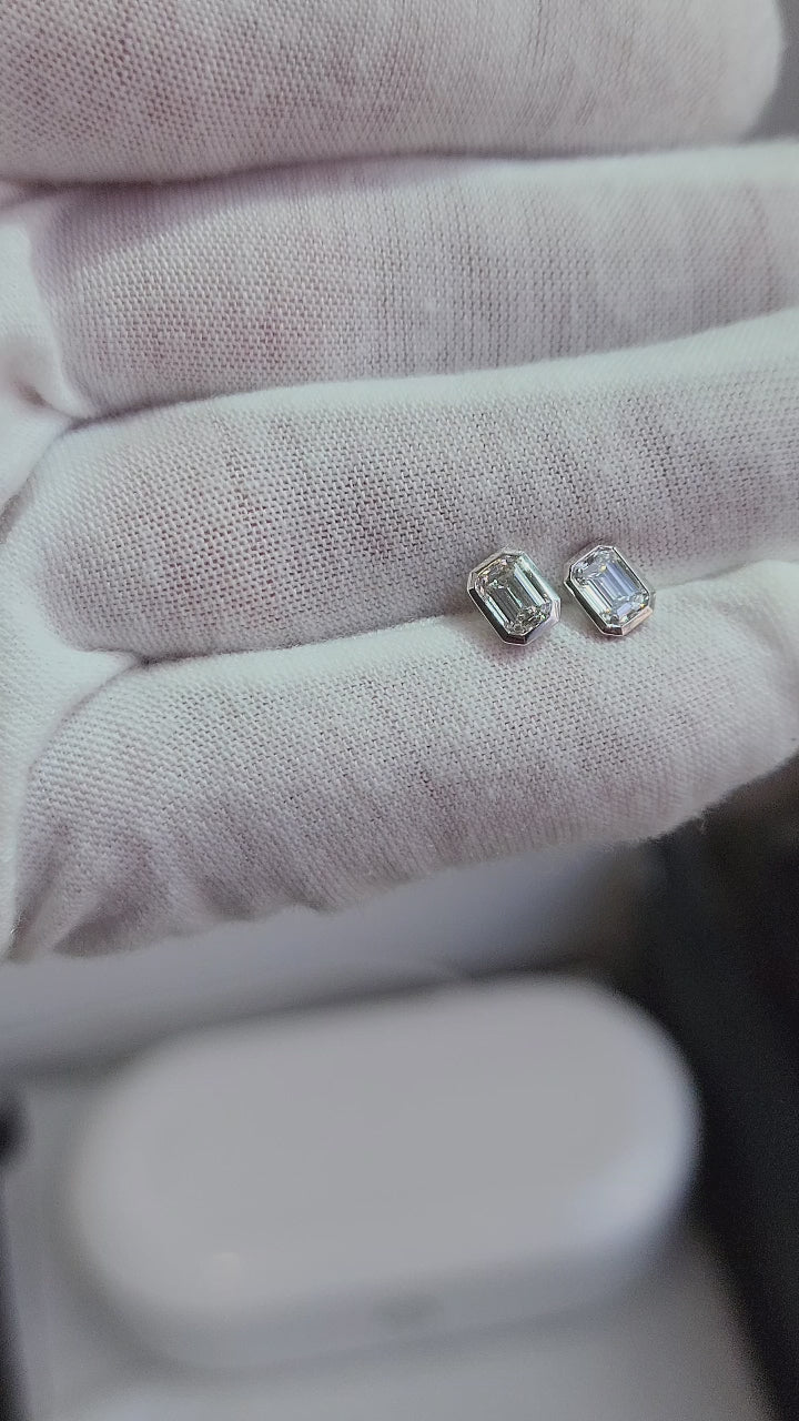 Emerald Cut Bezel Earrings