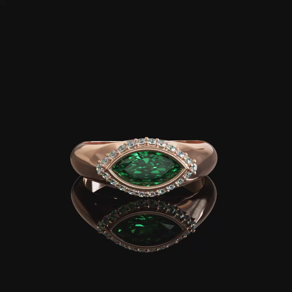 Marquise Emerald & Diamonds Pinky Ring